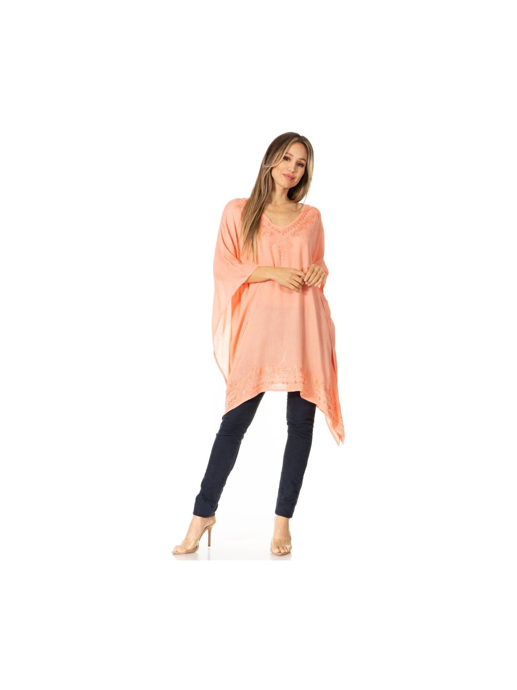 Sakkas Wren Lightweight Circle Poncho Top Blouse With Detailed Embroidery - Courbe et Compagnie