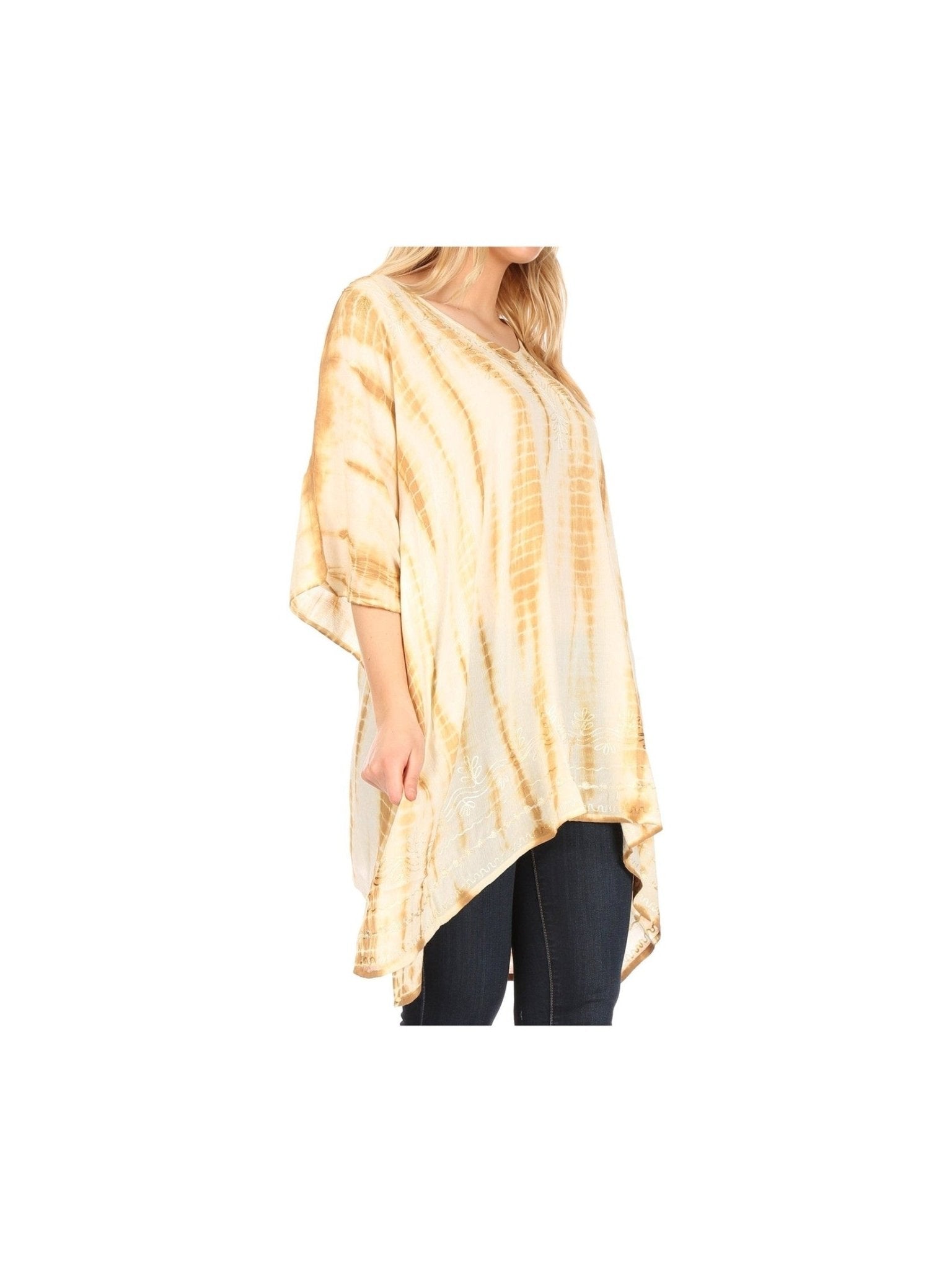 Sakkas Wren Lightweight Circle Poncho Top Blouse With Detailed Embroidery - Courbe et Compagnie