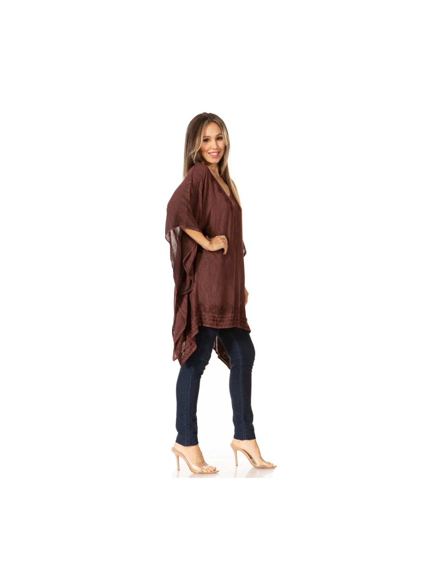 Sakkas Wren Lightweight Circle Poncho Top Blouse With Detailed Embroidery - Courbe et Compagnie