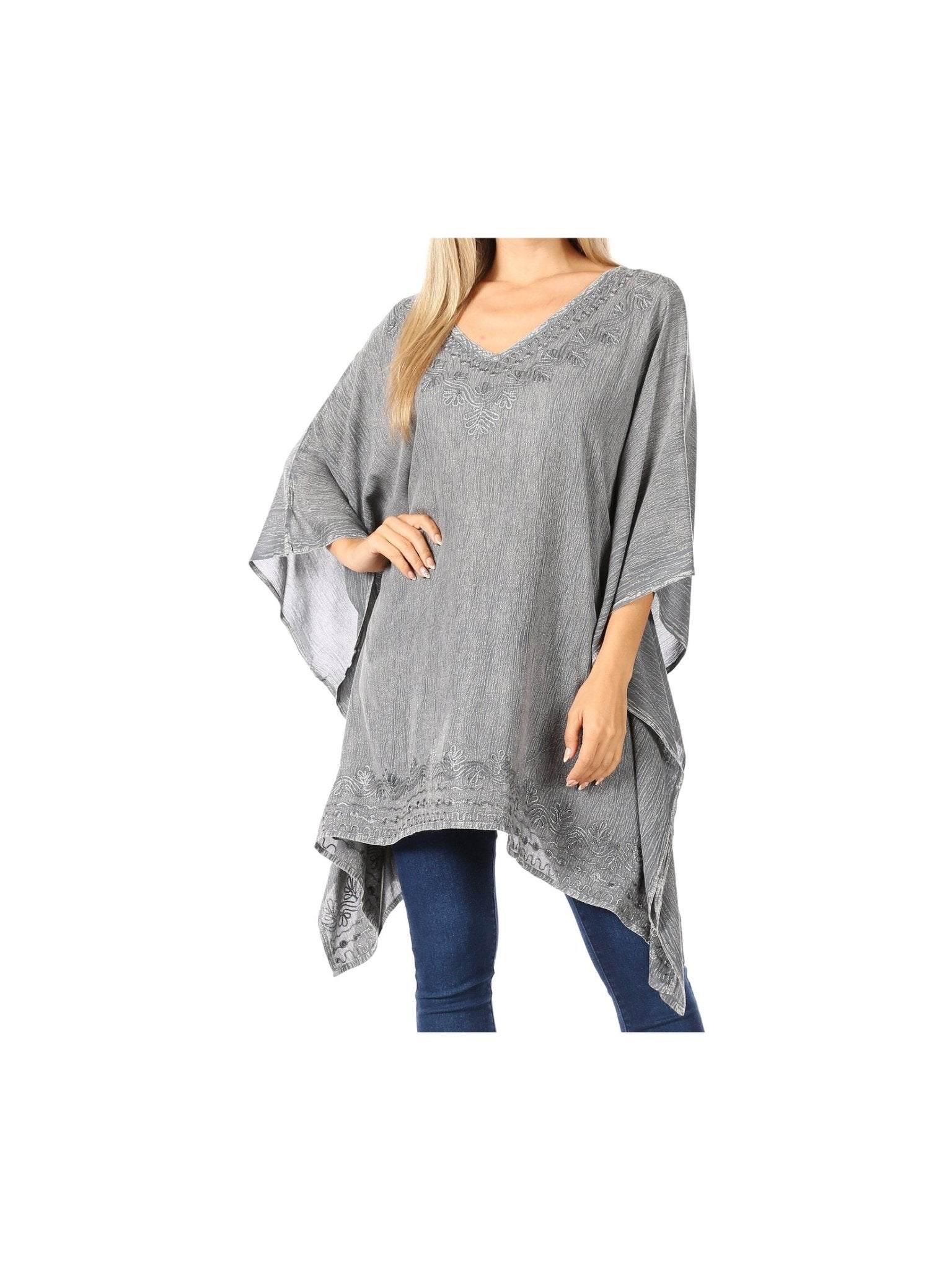 Sakkas Wren Lightweight Circle Poncho Top Blouse With Detailed Embroidery - Courbe et Compagnie