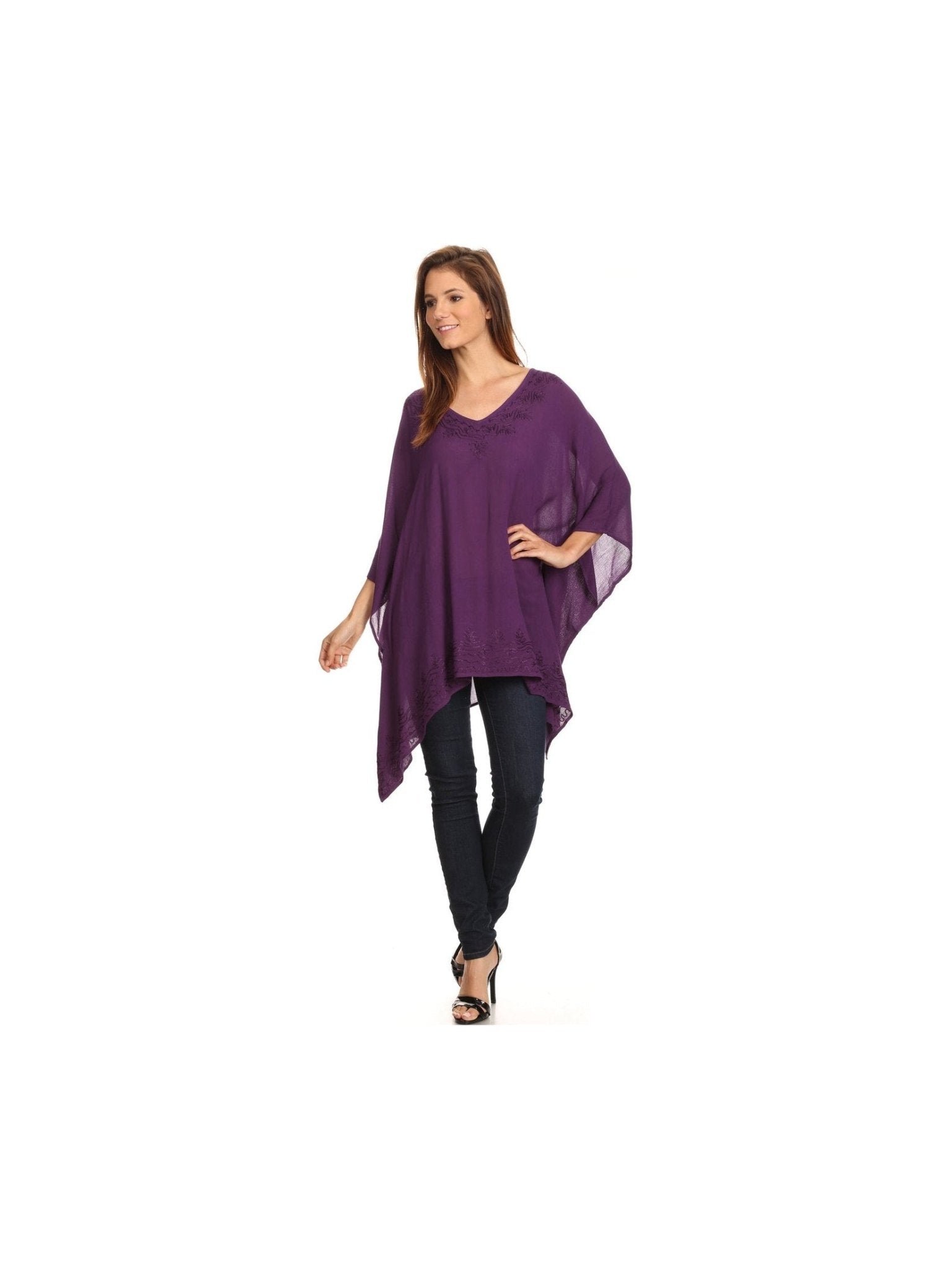 Sakkas Wren Lightweight Circle Poncho Top Blouse With Detailed Embroidery - Courbe et Compagnie