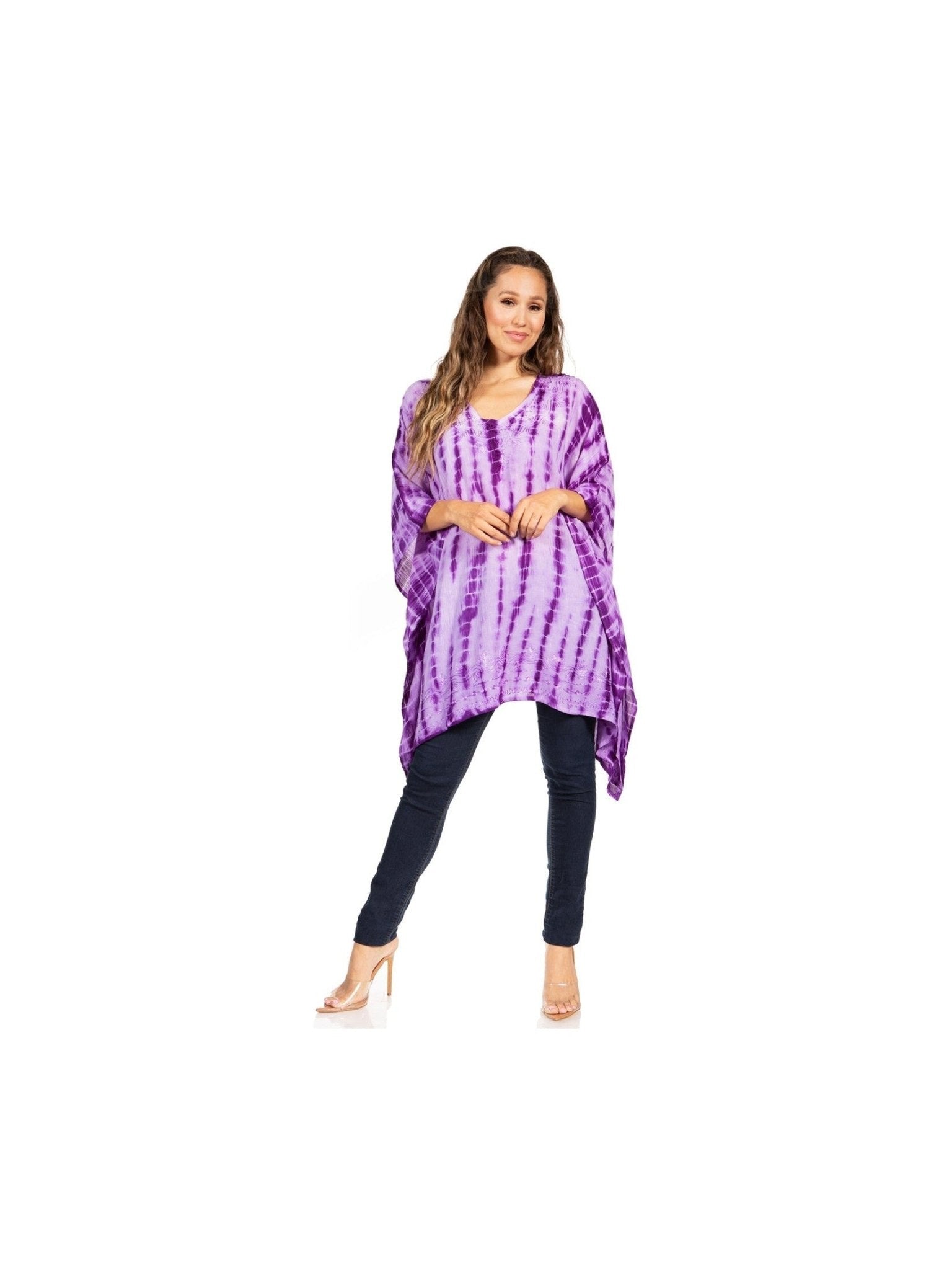 Sakkas Wren Lightweight Circle Poncho Top Blouse With Detailed Embroidery - Courbe et Compagnie