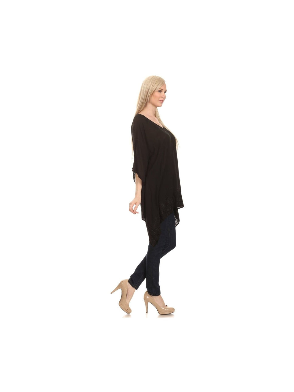 Sakkas Wren Lightweight Circle Poncho Top Blouse With Detailed Embroidery - Courbe et Compagnie