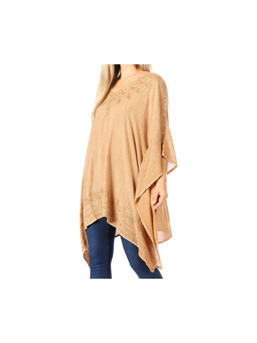 Sakkas Wren Lightweight Circle Poncho Top Blouse With Detailed Embroidery - Courbe et Compagnie