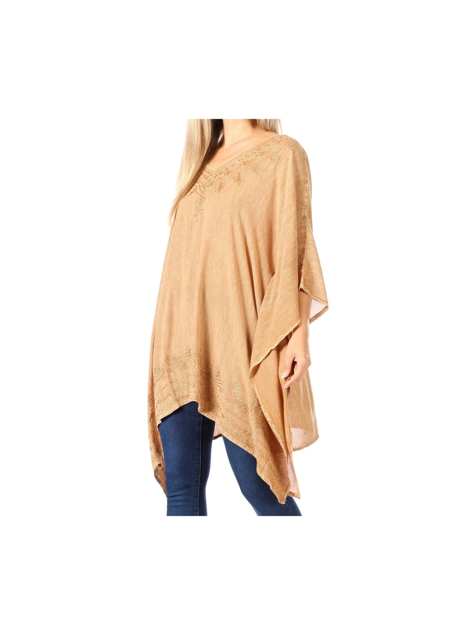 Sakkas Wren Lightweight Circle Poncho Top Blouse With Detailed Embroidery - Courbe et Compagnie