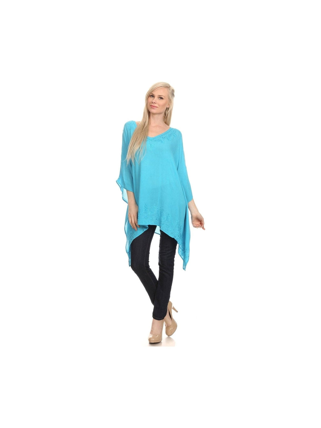 Sakkas Wren Lightweight Circle Poncho Top Blouse With Detailed Embroidery - Courbe et Compagnie