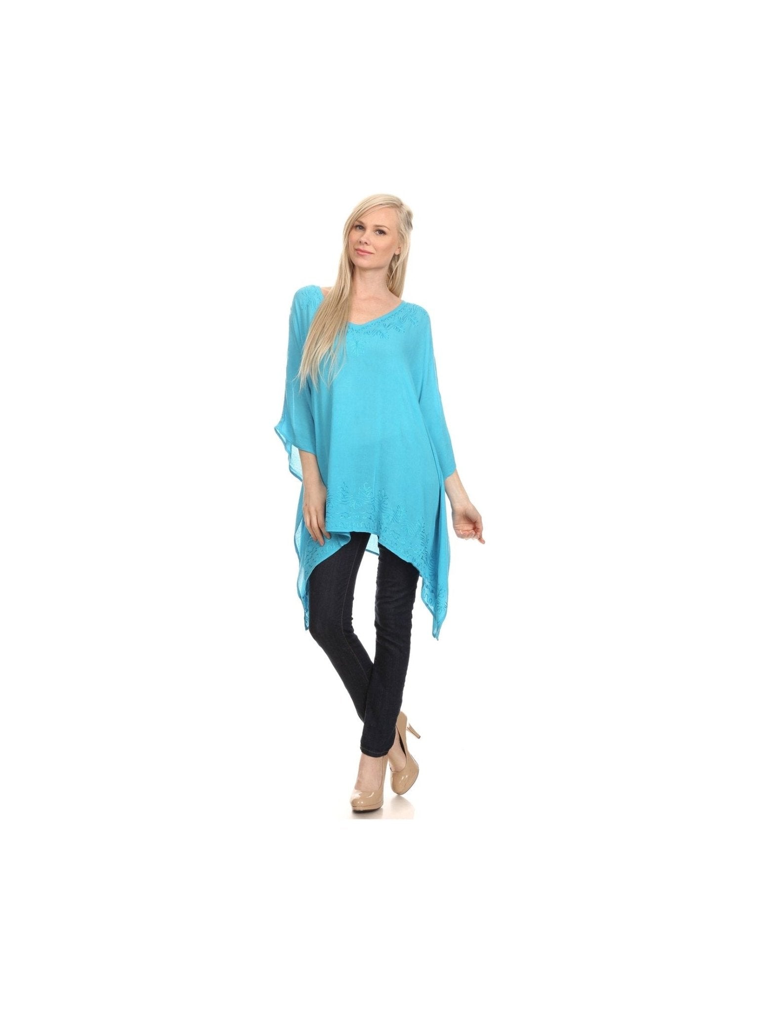 Sakkas Wren Lightweight Circle Poncho Top Blouse With Detailed Embroidery - Courbe et Compagnie