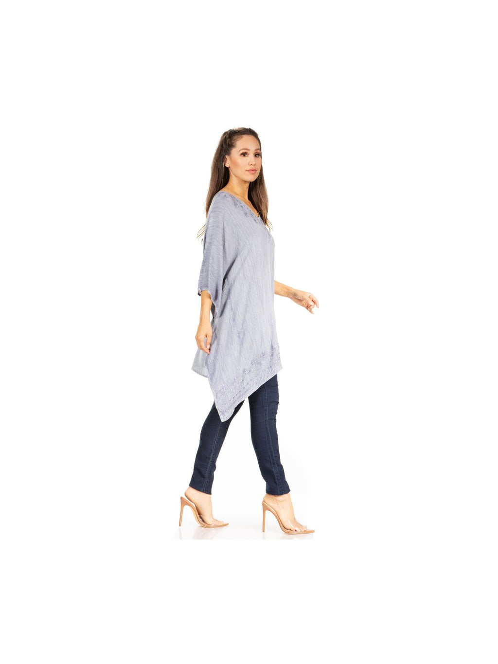 Sakkas Wren Lightweight Circle Poncho Top Blouse With Detailed Embroidery - Courbe et Compagnie
