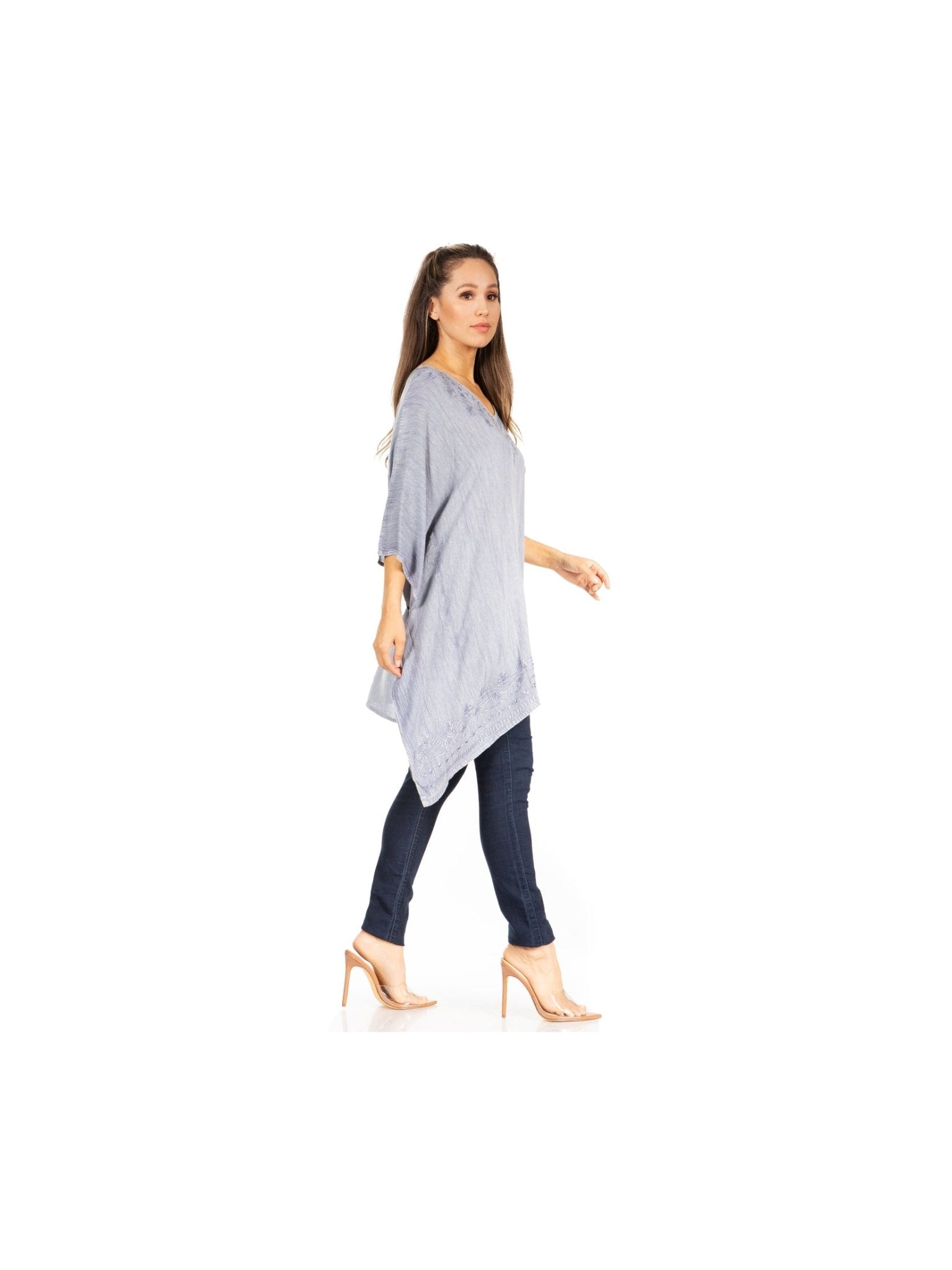 Sakkas Wren Lightweight Circle Poncho Top Blouse With Detailed Embroidery - Courbe et Compagnie