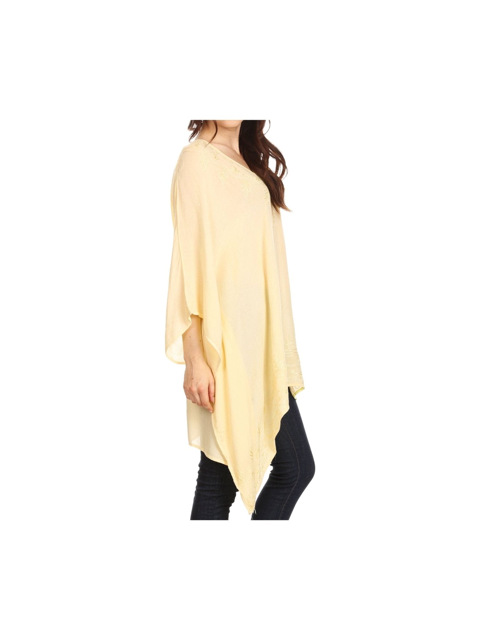 Sakkas Wren Lightweight Circle Poncho Top Blouse With Detailed Embroidery - Courbe et Compagnie