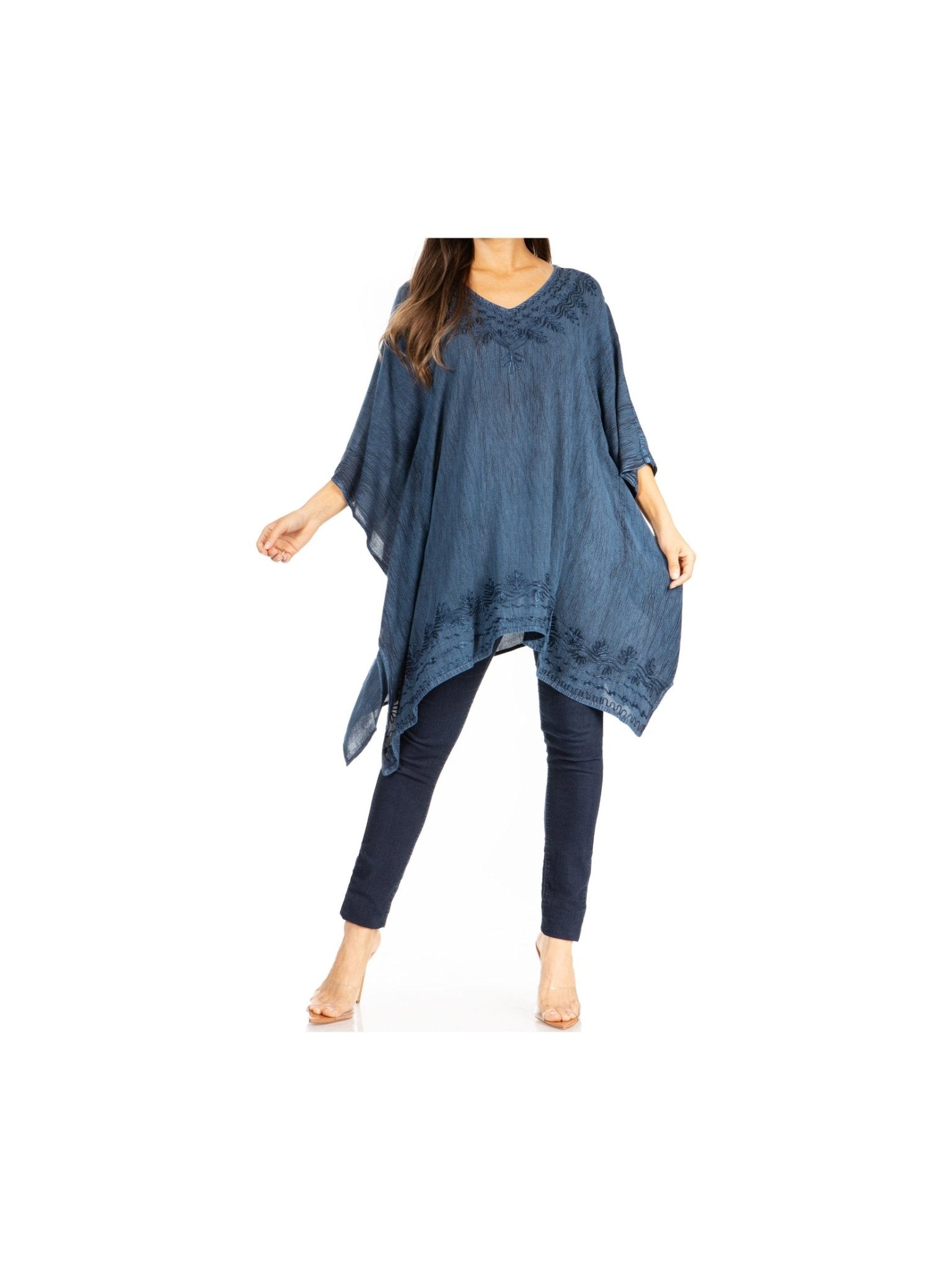 Sakkas Wren Lightweight Circle Poncho Top Blouse With Detailed Embroidery - Courbe et Compagnie