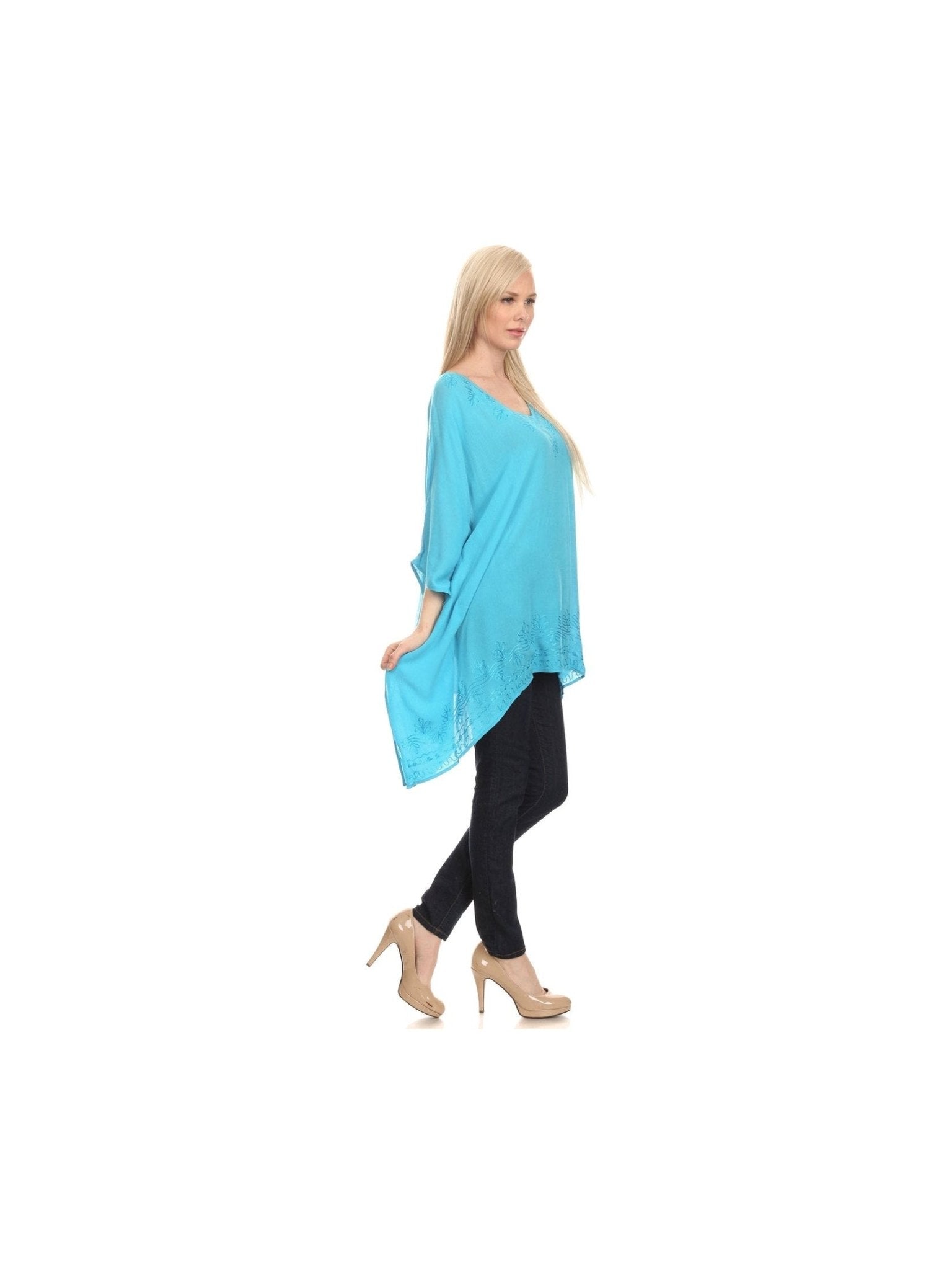 Sakkas Wren Lightweight Circle Poncho Top Blouse With Detailed Embroidery - Courbe et Compagnie