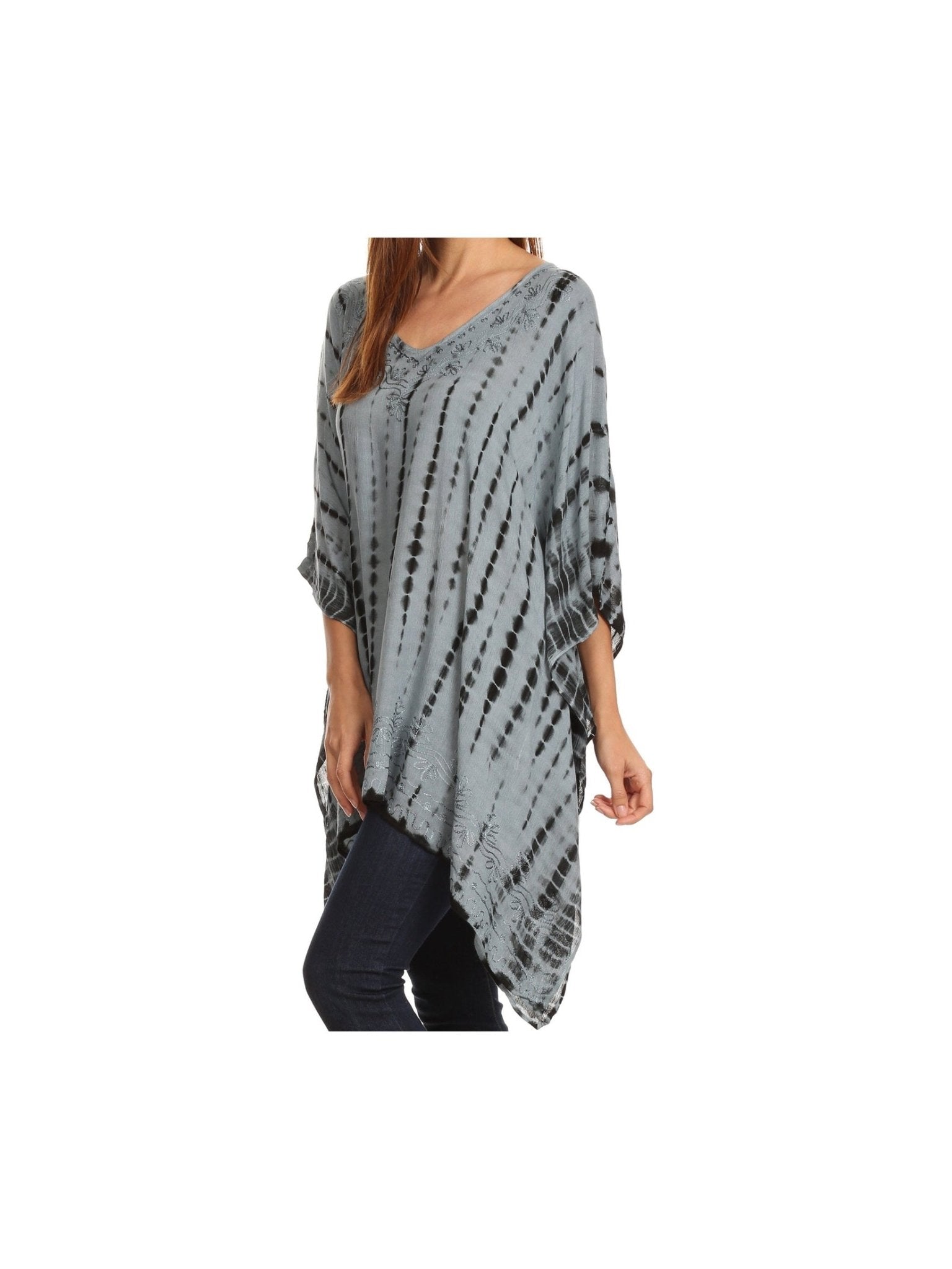 Sakkas Wren Lightweight Circle Poncho Top Blouse With Detailed Embroidery - Courbe et Compagnie