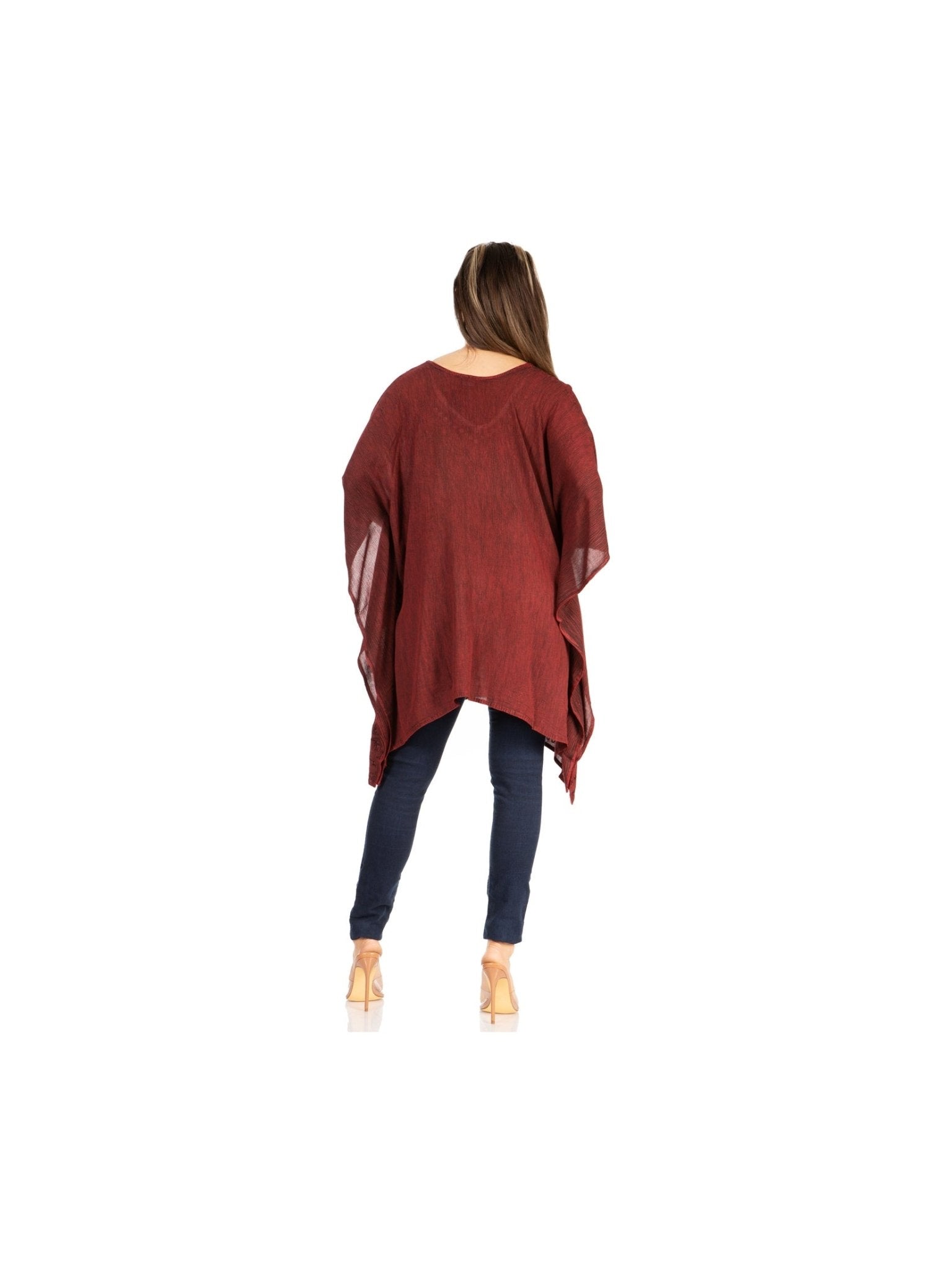 Sakkas Wren Lightweight Circle Poncho Top Blouse With Detailed Embroidery - Courbe et Compagnie