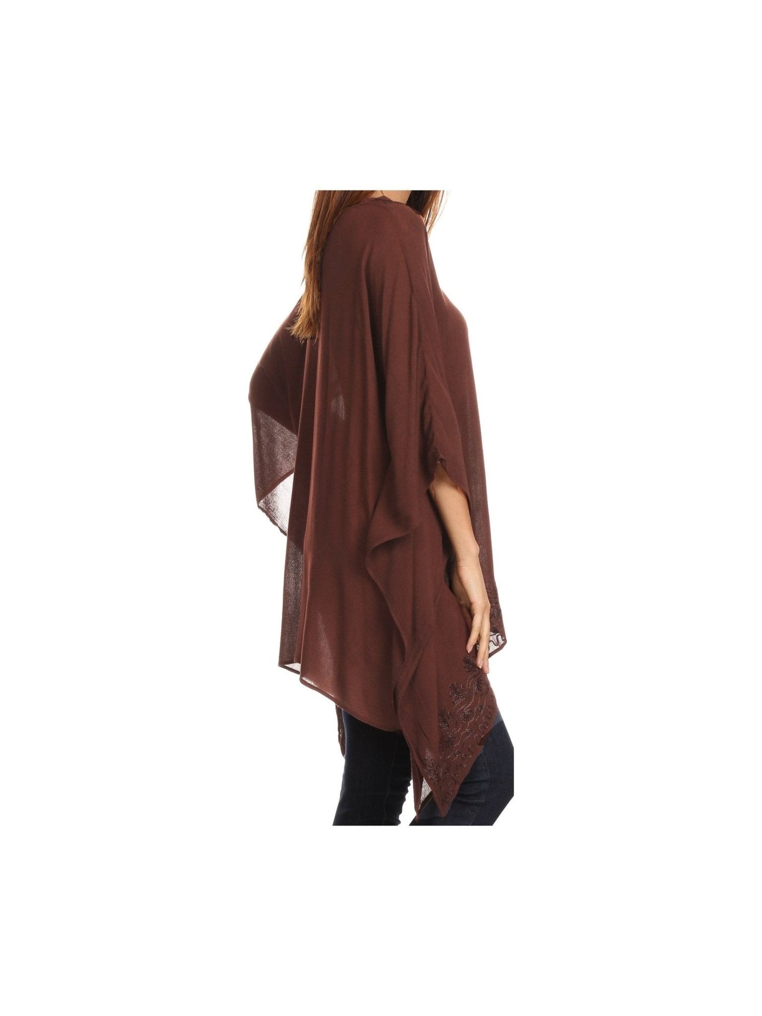 Sakkas Wren Lightweight Circle Poncho Top Blouse With Detailed Embroidery - Courbe et Compagnie