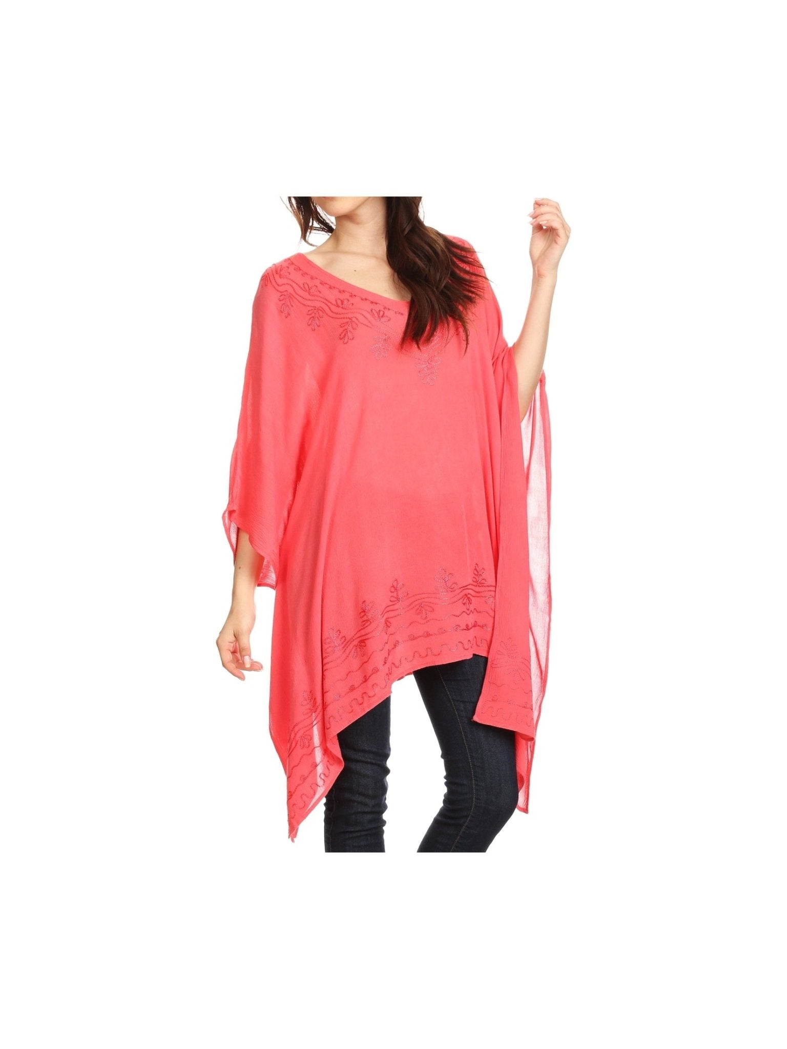 Sakkas Wren Lightweight Circle Poncho Top Blouse With Detailed Embroidery - Courbe et Compagnie