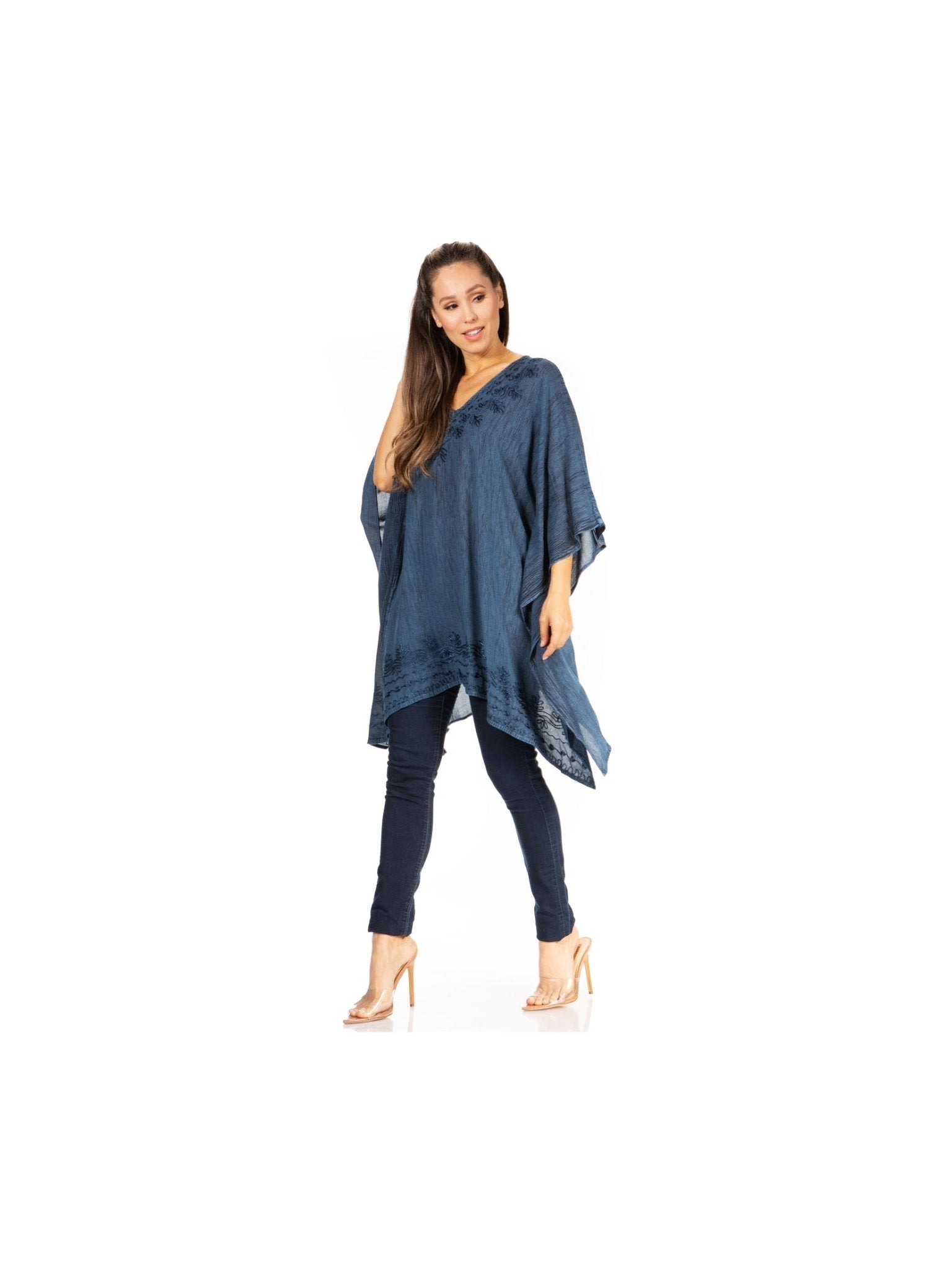 Sakkas Wren Lightweight Circle Poncho Top Blouse With Detailed Embroidery - Courbe et Compagnie