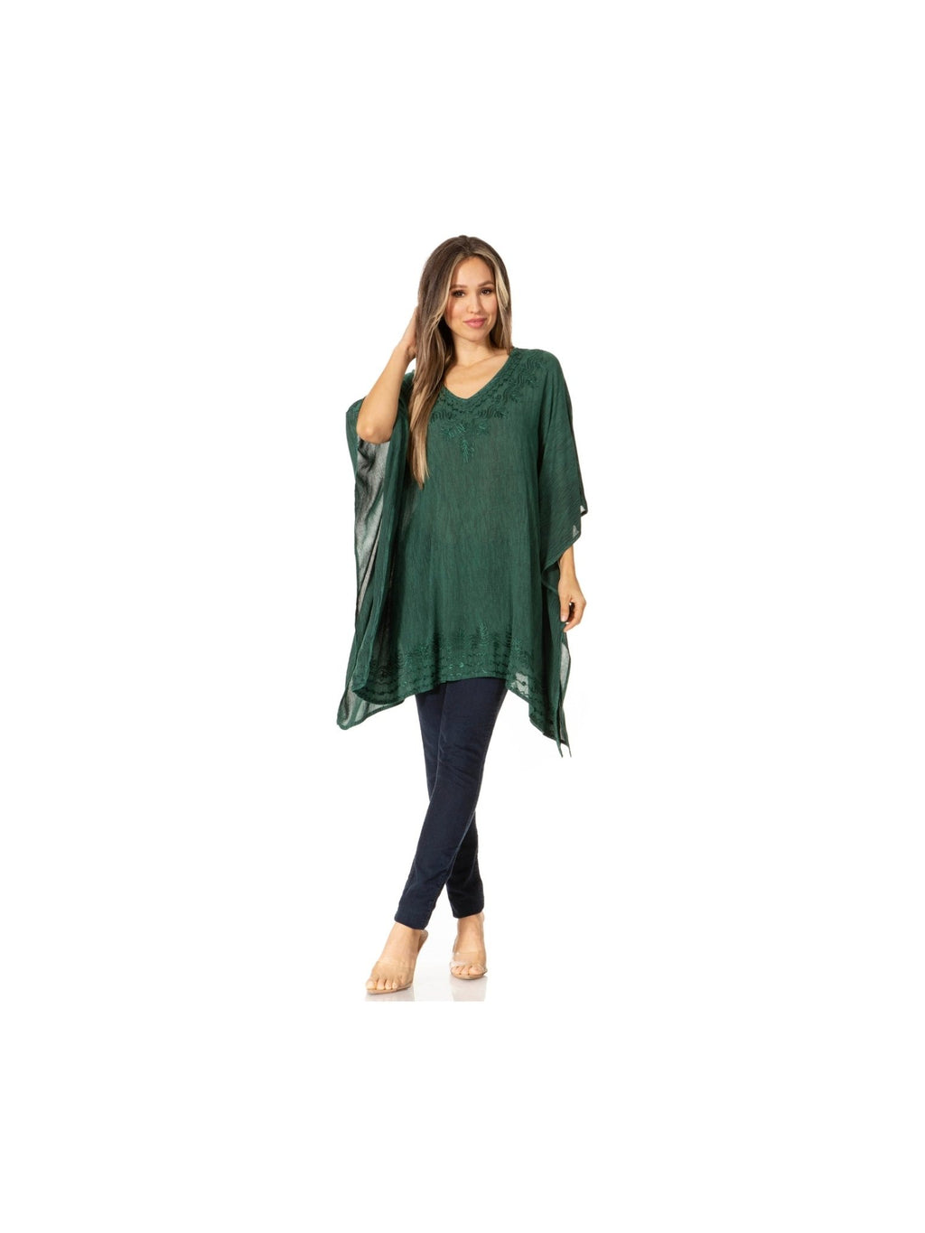Sakkas Wren Lightweight Circle Poncho Top Blouse With Detailed Embroidery - Courbe et Compagnie