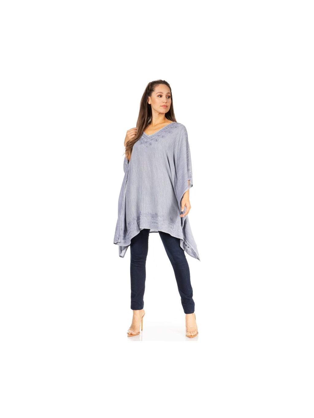 Sakkas Wren Lightweight Circle Poncho Top Blouse With Detailed Embroidery - Courbe et Compagnie