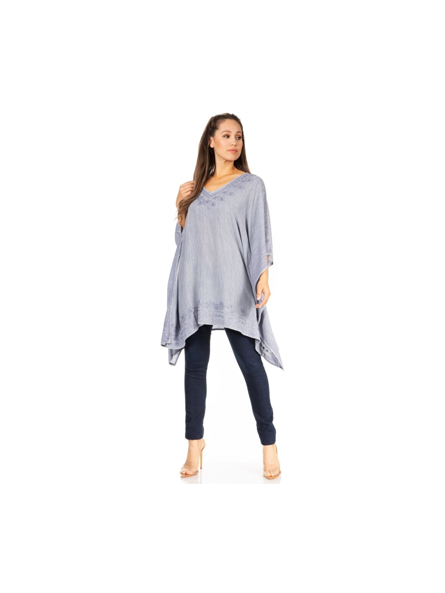 Sakkas Wren Lightweight Circle Poncho Top Blouse With Detailed Embroidery - Courbe et Compagnie