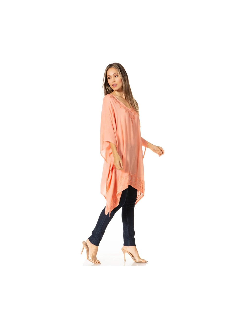 Sakkas Wren Lightweight Circle Poncho Top Blouse With Detailed Embroidery - Courbe et Compagnie