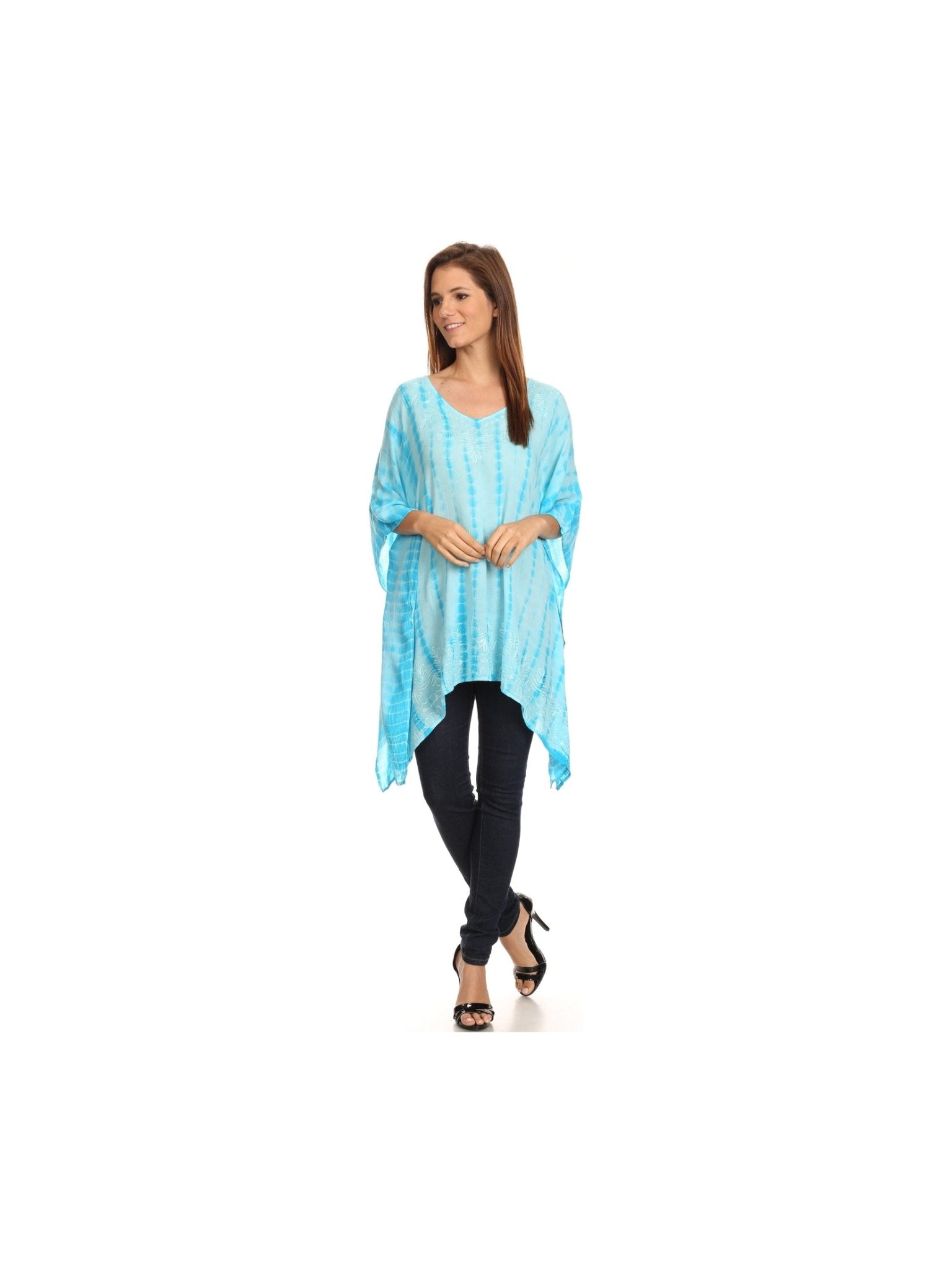 Sakkas Wren Lightweight Circle Poncho Top Blouse With Detailed Embroidery - Courbe et Compagnie
