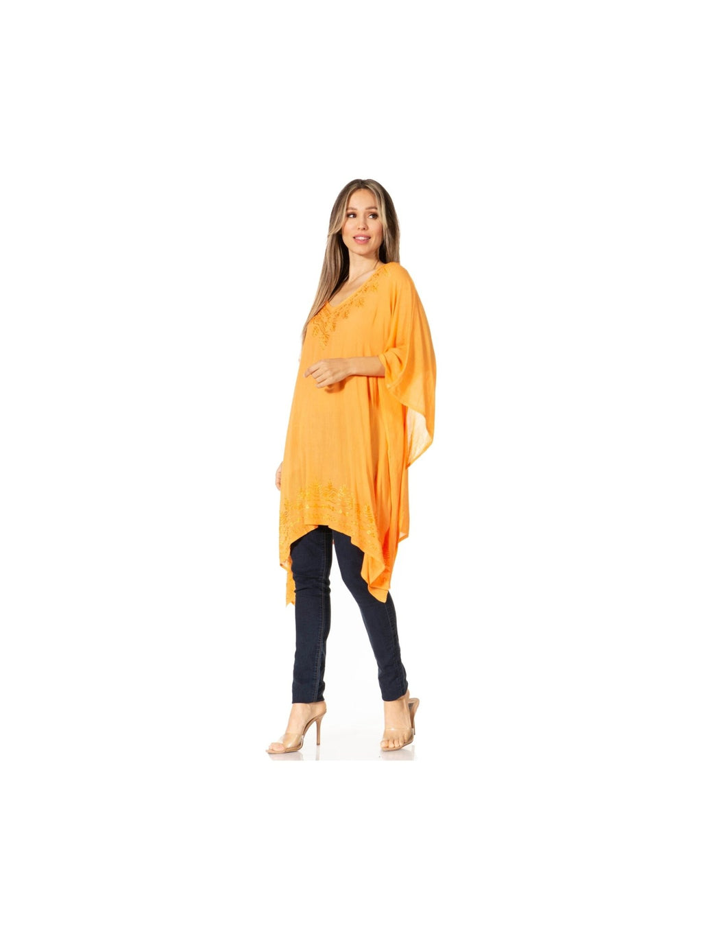 Sakkas Wren Lightweight Circle Poncho Top Blouse With Detailed Embroidery - Courbe et Compagnie