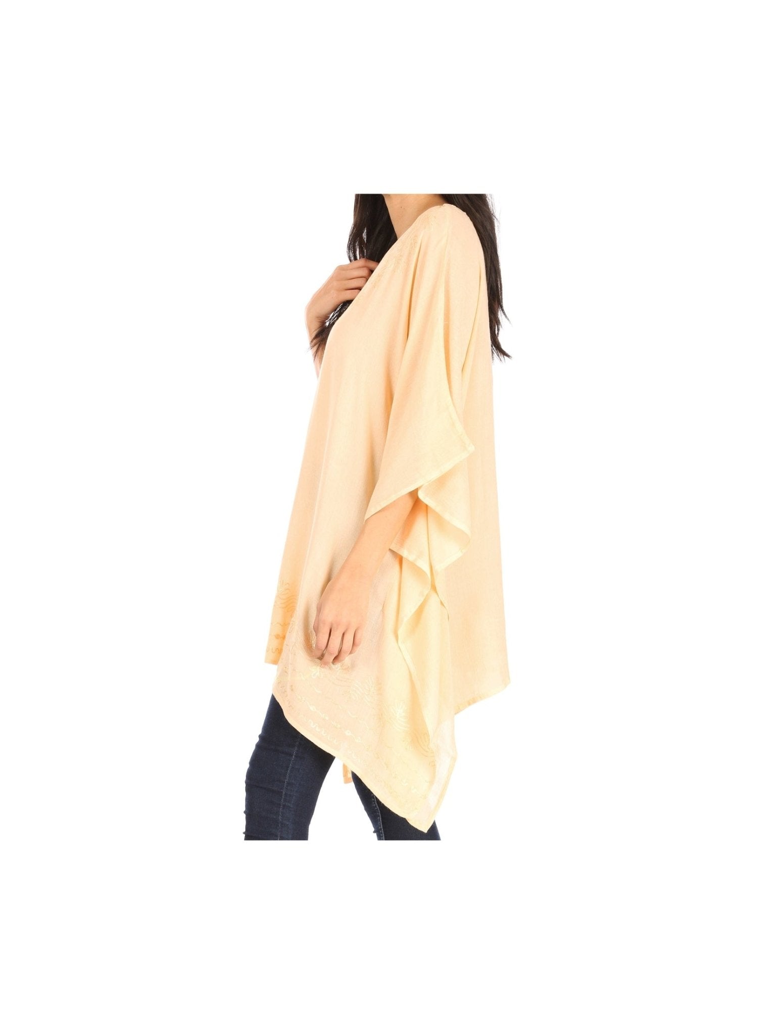 Sakkas Wren Lightweight Circle Poncho Top Blouse With Detailed Embroidery - Courbe et Compagnie