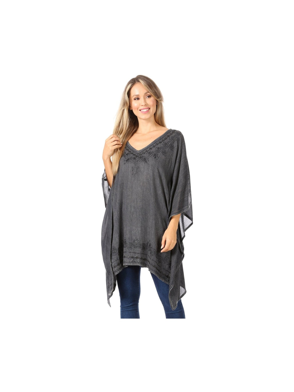 Sakkas Wren Lightweight Circle Poncho Top Blouse With Detailed Embroidery - Courbe et Compagnie