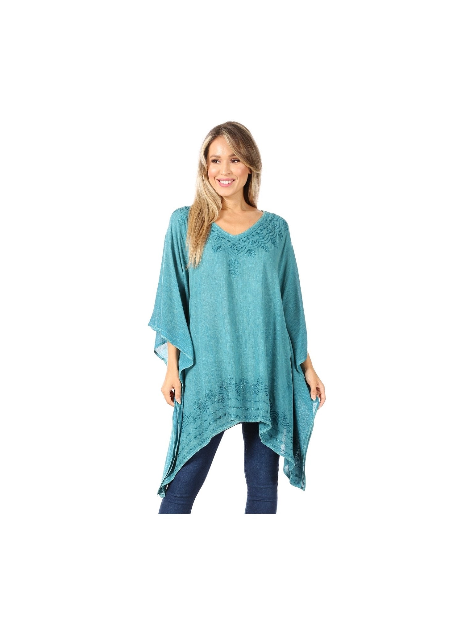 Sakkas Wren Lightweight Circle Poncho Top Blouse With Detailed Embroidery - Courbe et Compagnie