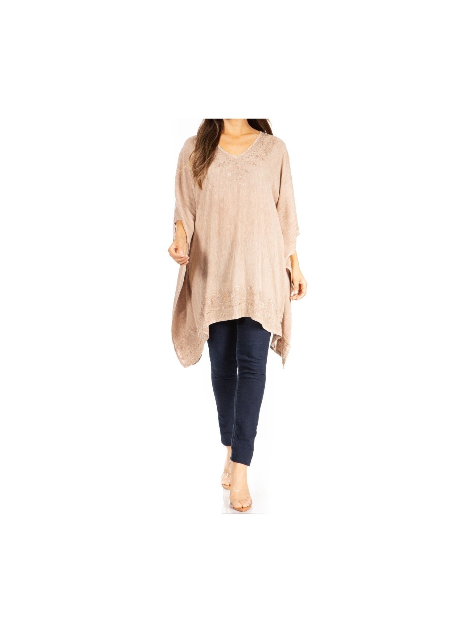 Sakkas Wren Lightweight Circle Poncho Top Blouse With Detailed Embroidery - Courbe et Compagnie