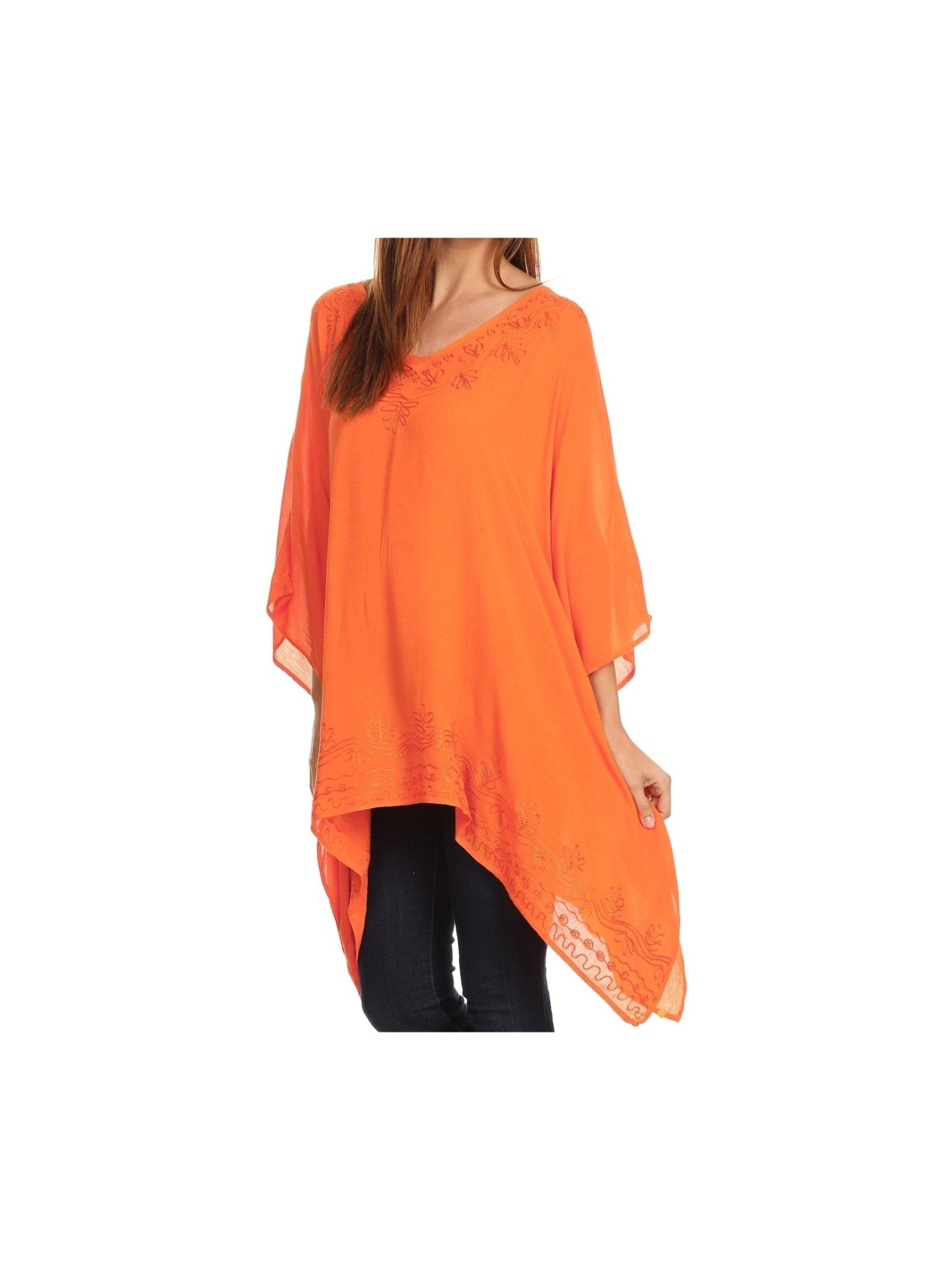 Sakkas Wren Lightweight Circle Poncho Top Blouse With Detailed Embroidery - Courbe et Compagnie