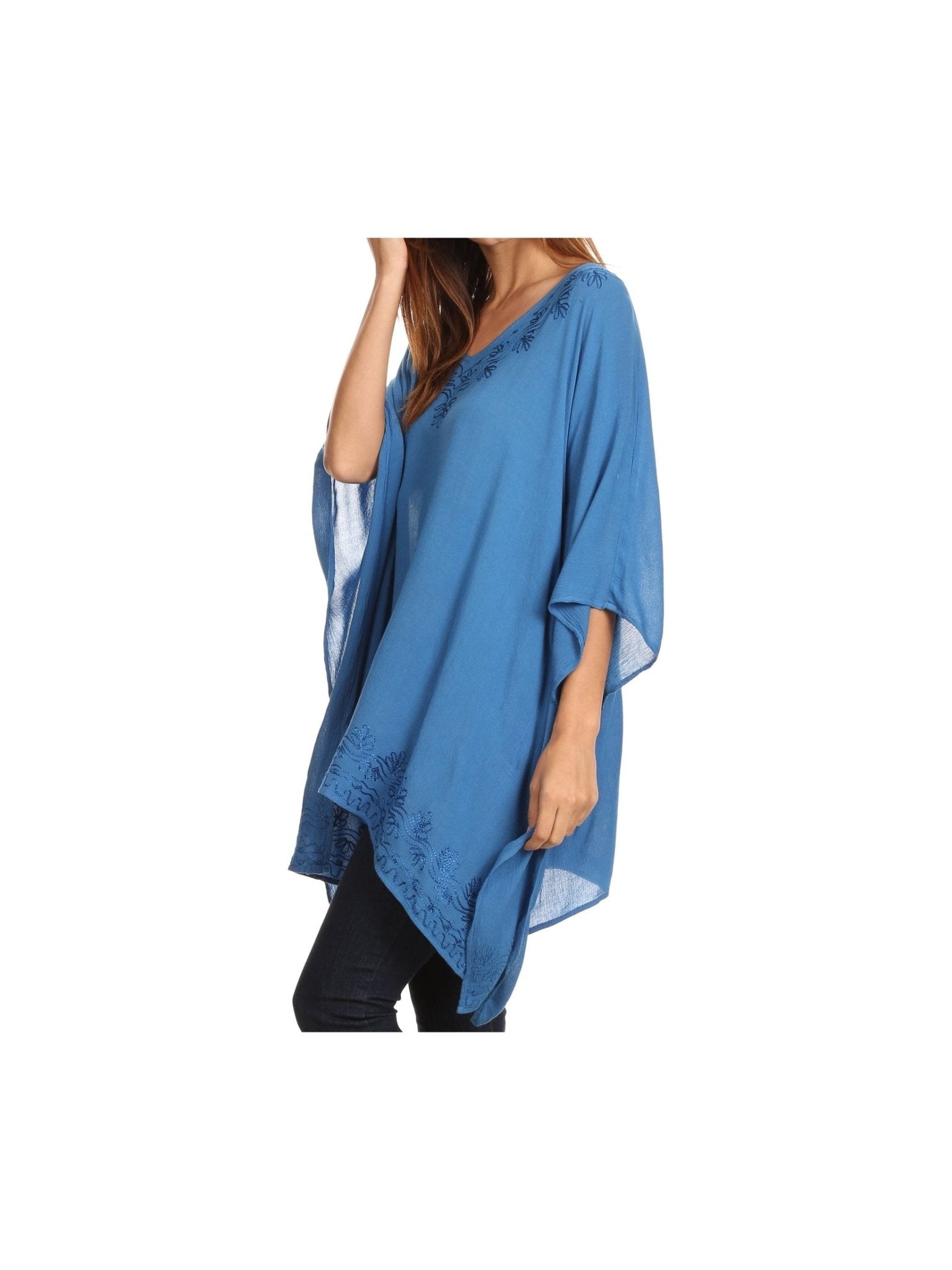 Sakkas Wren Lightweight Circle Poncho Top Blouse With Detailed Embroidery - Courbe et Compagnie