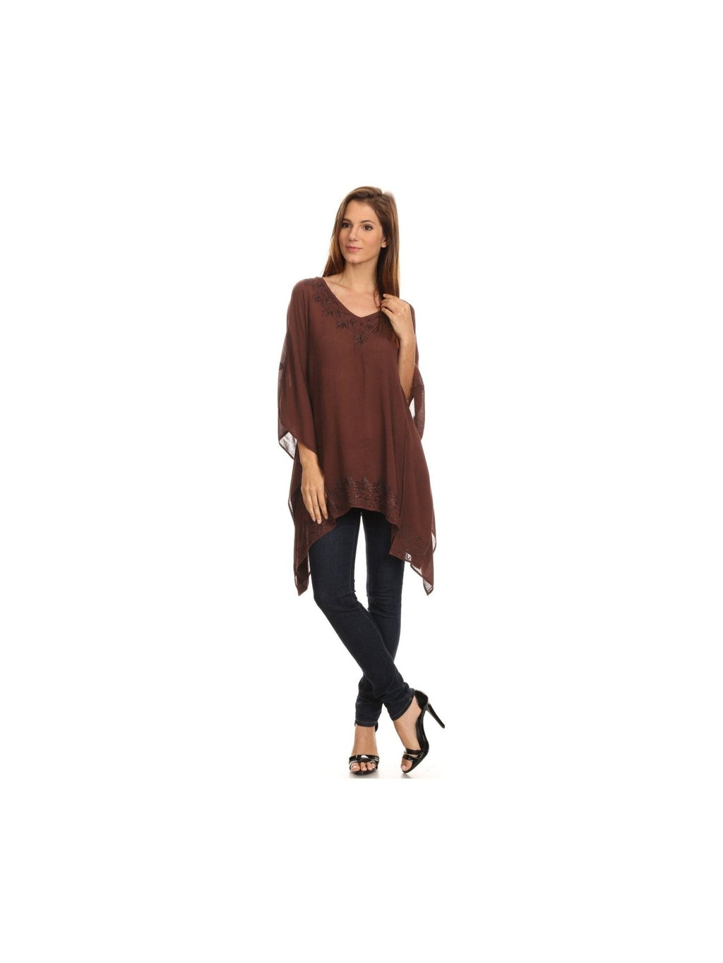 Sakkas Wren Lightweight Circle Poncho Top Blouse With Detailed Embroidery - Courbe et Compagnie