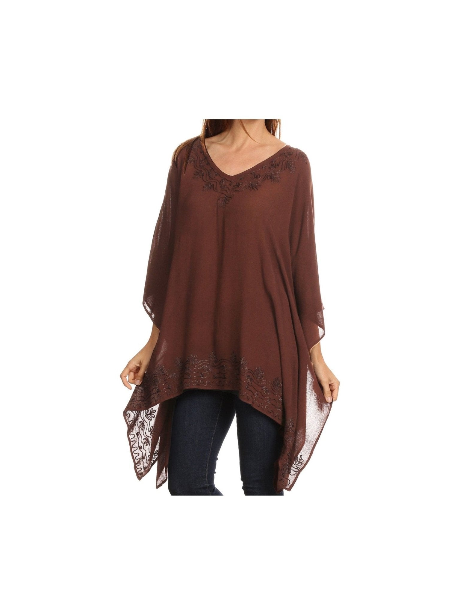 Sakkas Wren Lightweight Circle Poncho Top Blouse With Detailed Embroidery - Courbe et Compagnie