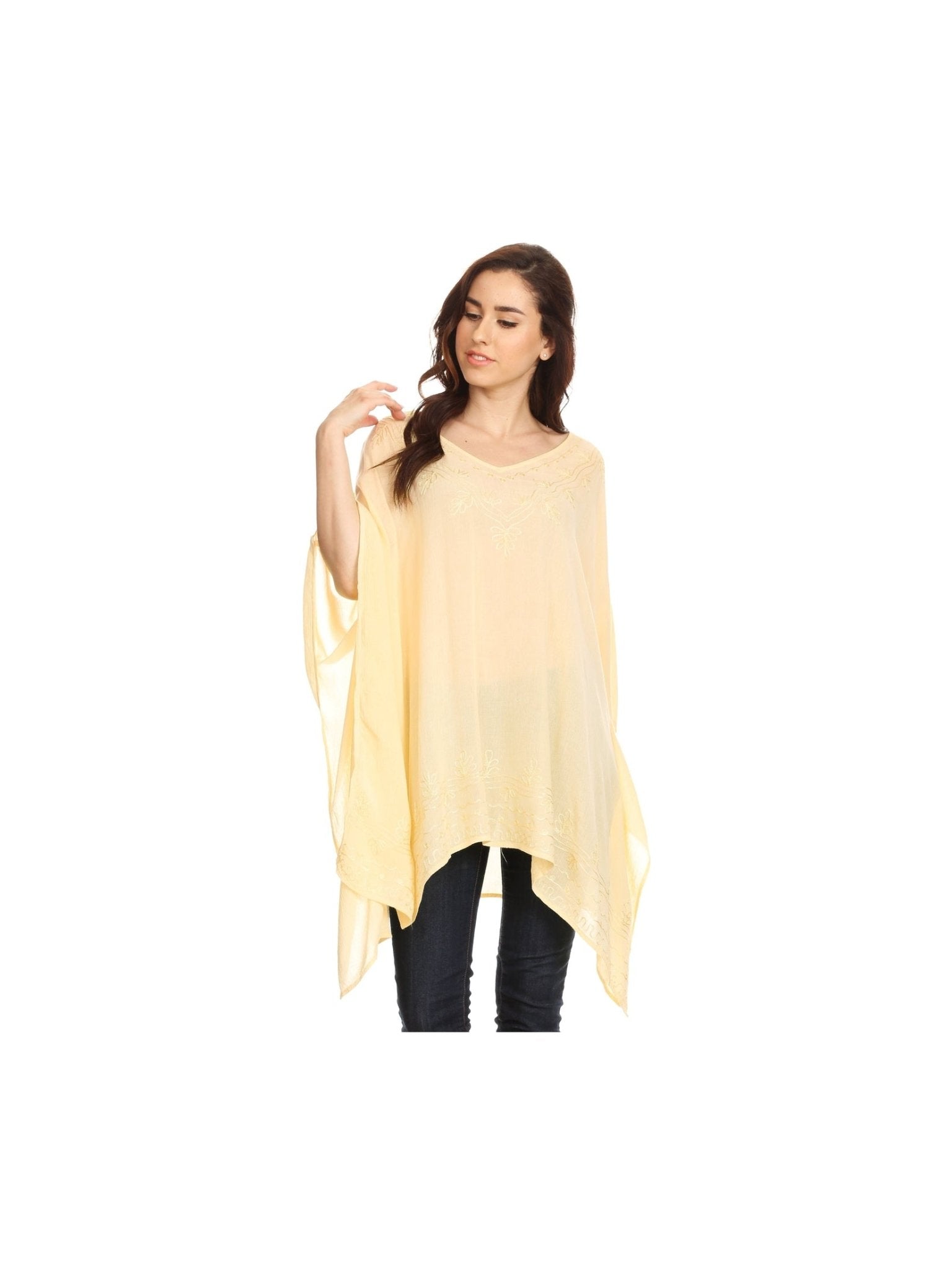 Sakkas Wren Lightweight Circle Poncho Top Blouse With Detailed Embroidery - Courbe et Compagnie