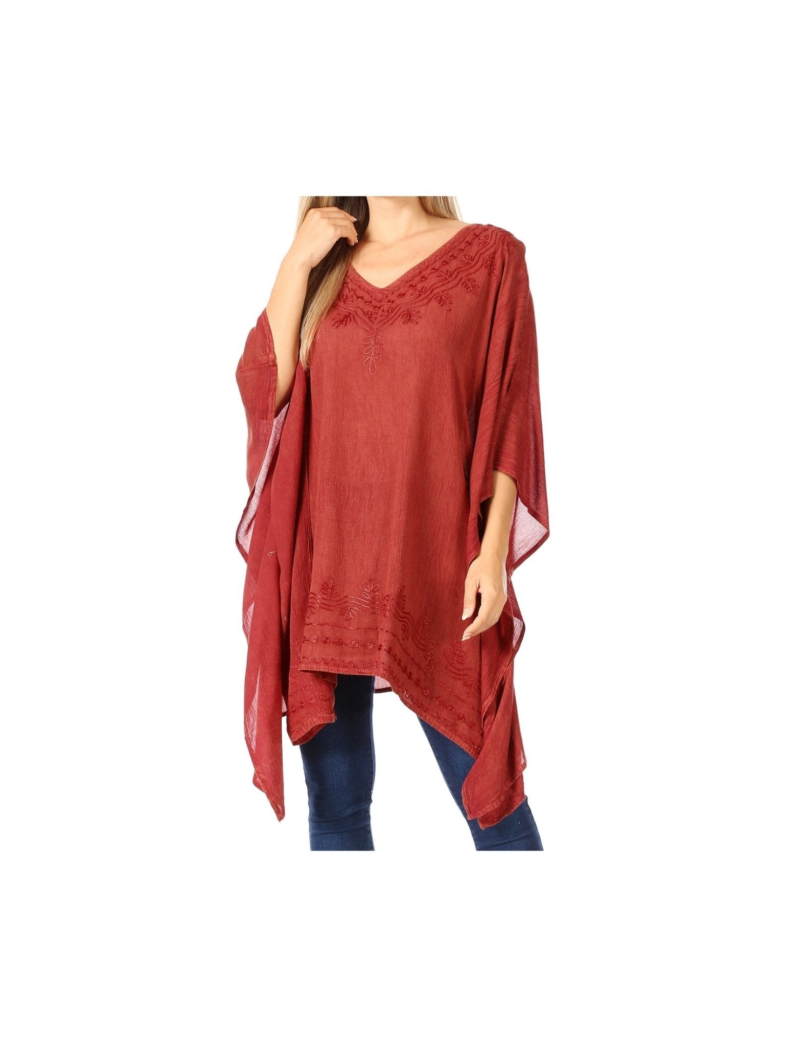 Sakkas Wren Lightweight Circle Poncho Top Blouse With Detailed Embroidery - Courbe et Compagnie