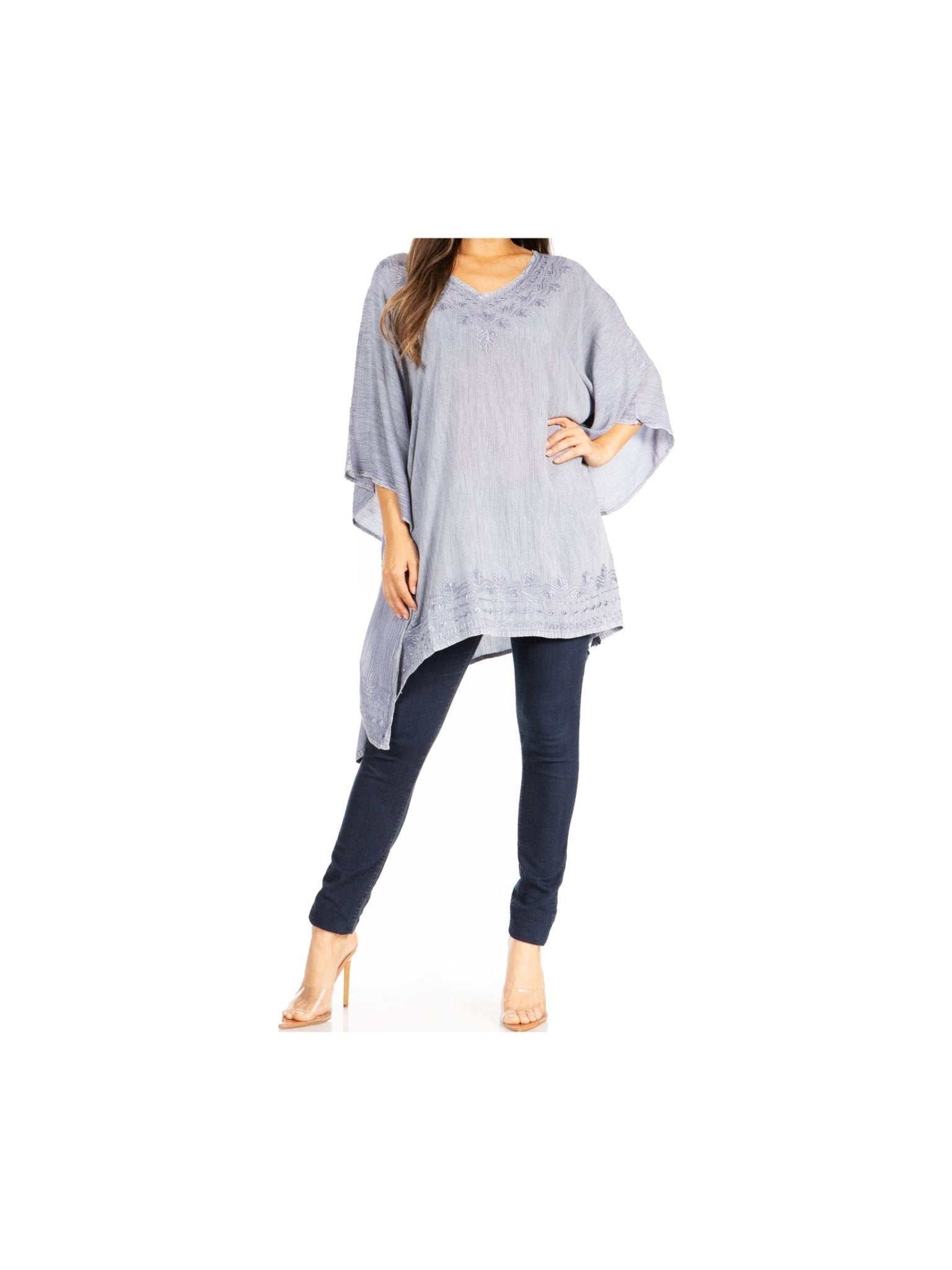 Sakkas Wren Lightweight Circle Poncho Top Blouse With Detailed Embroidery - Courbe et Compagnie