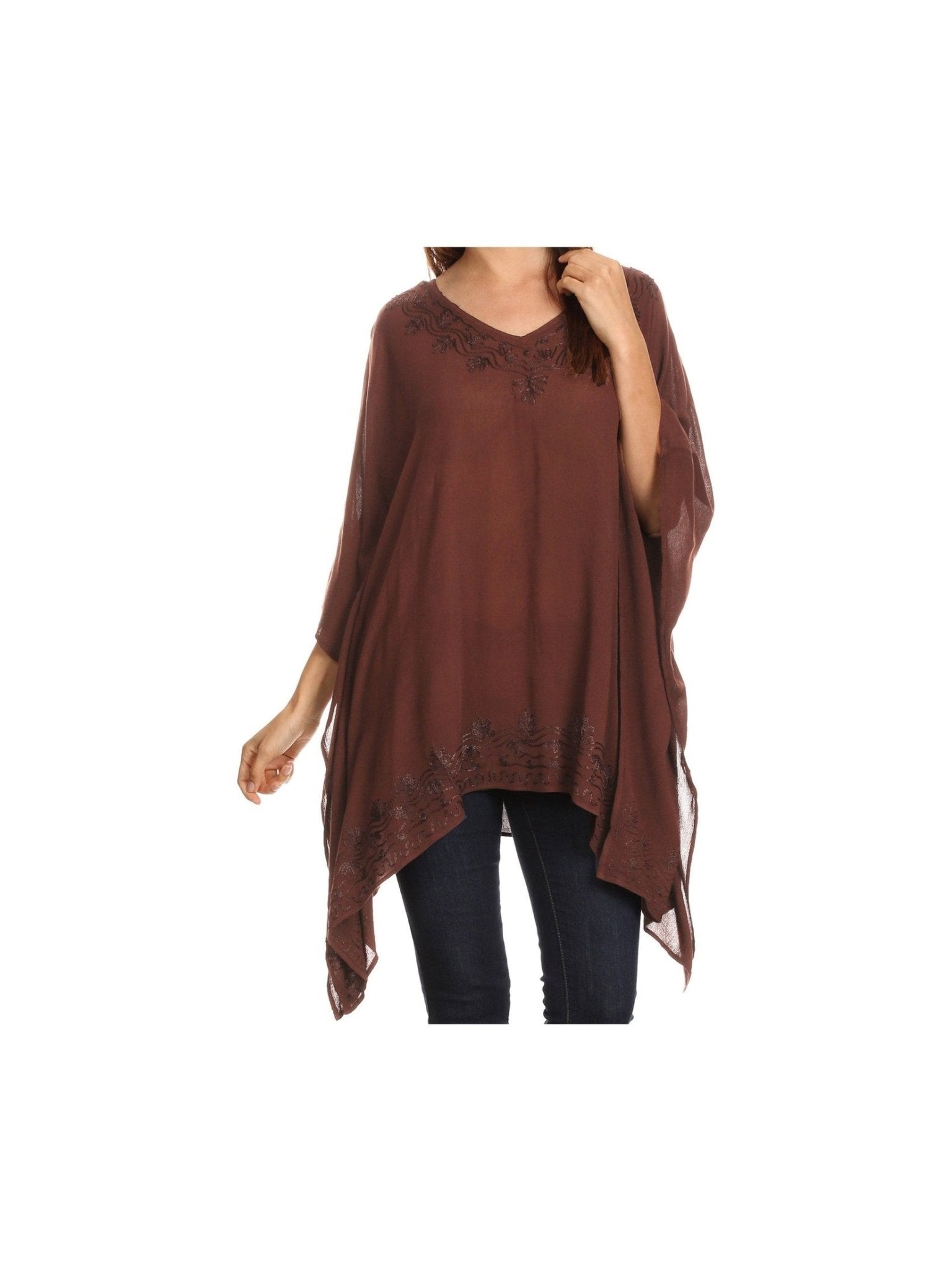 Sakkas Wren Lightweight Circle Poncho Top Blouse With Detailed Embroidery - Courbe et Compagnie