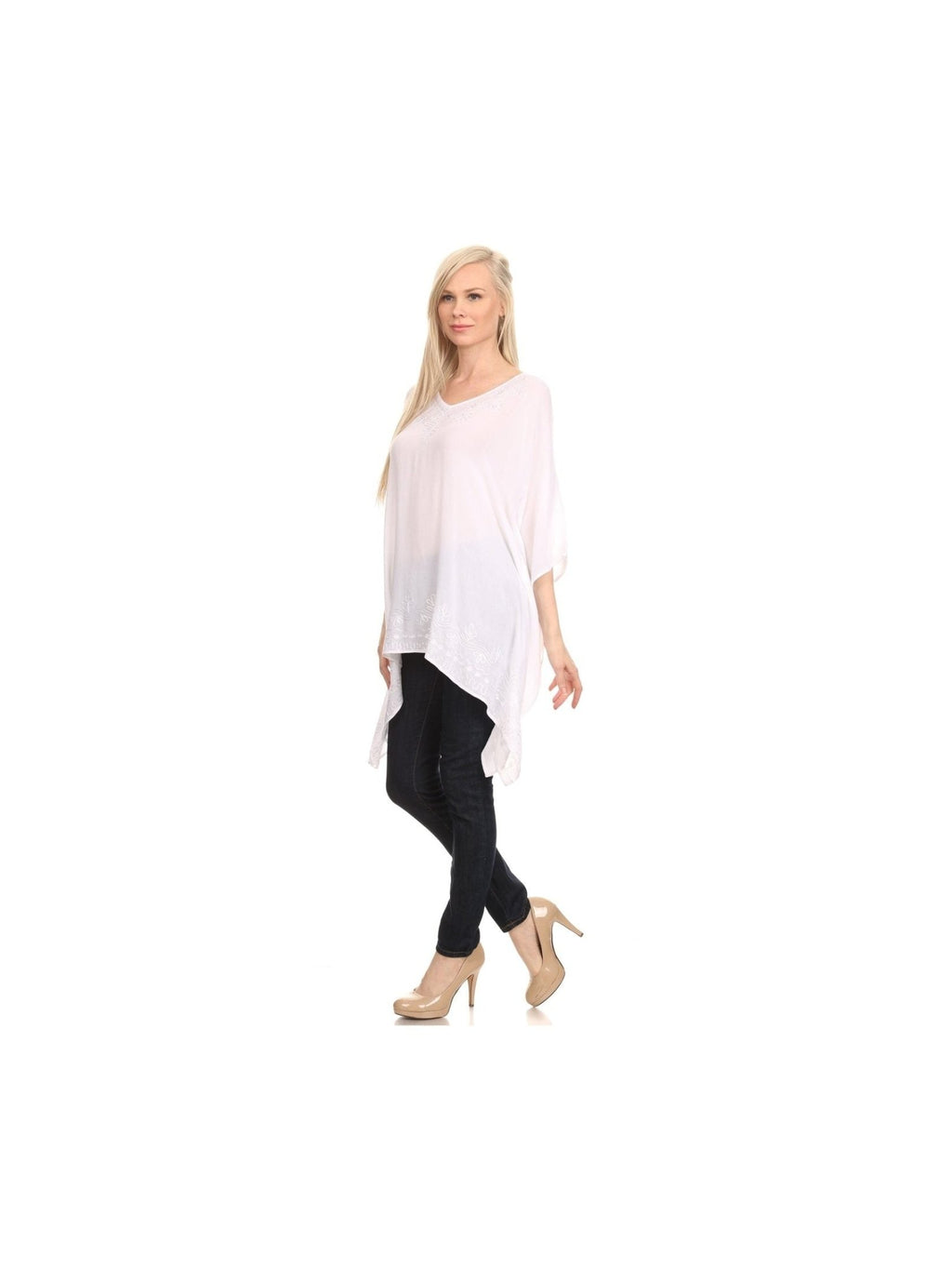 Sakkas Wren Lightweight Circle Poncho Top Blouse With Detailed Embroidery - Courbe et Compagnie