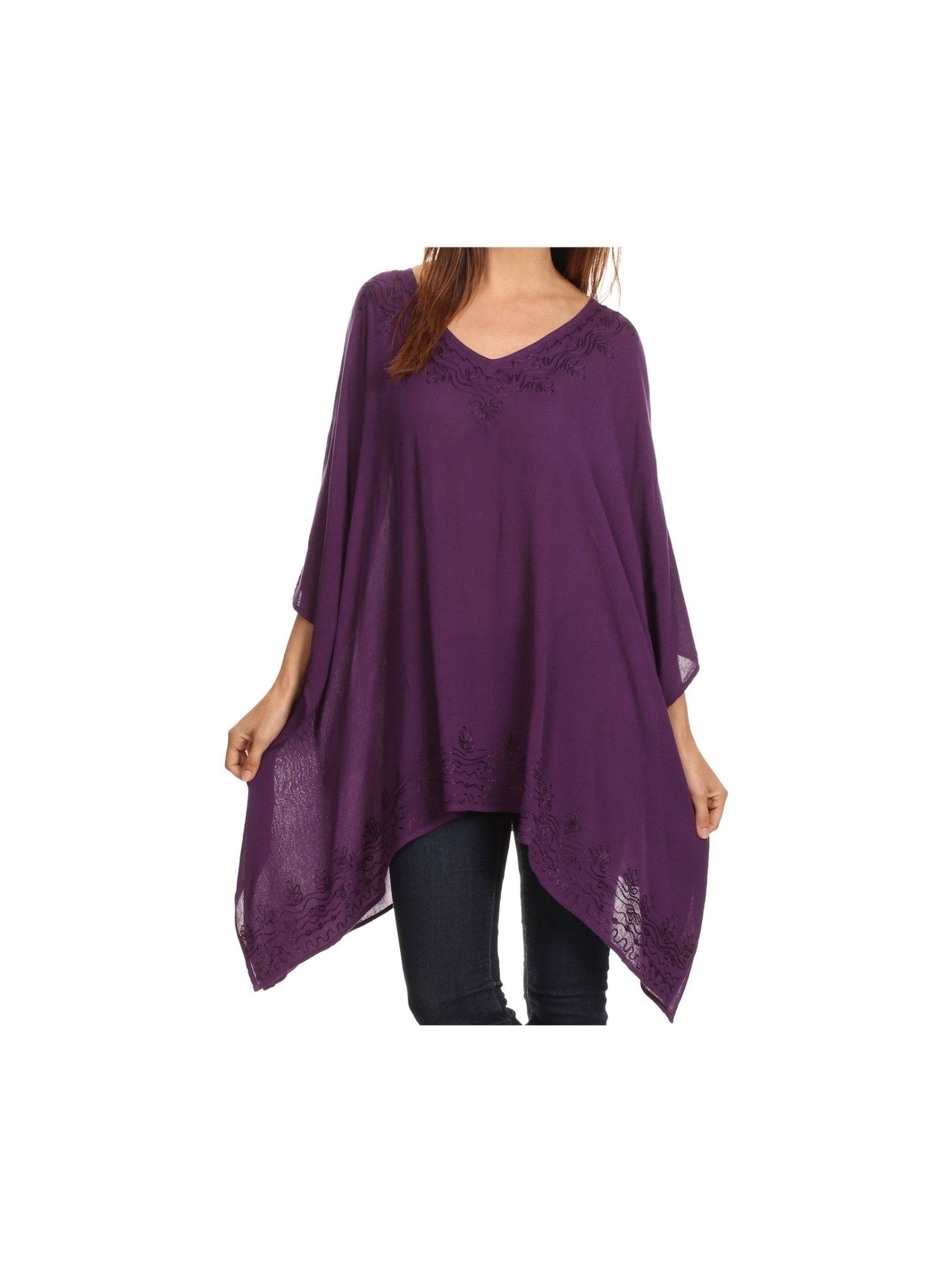 Sakkas Wren Lightweight Circle Poncho Top Blouse With Detailed Embroidery - Courbe et Compagnie
