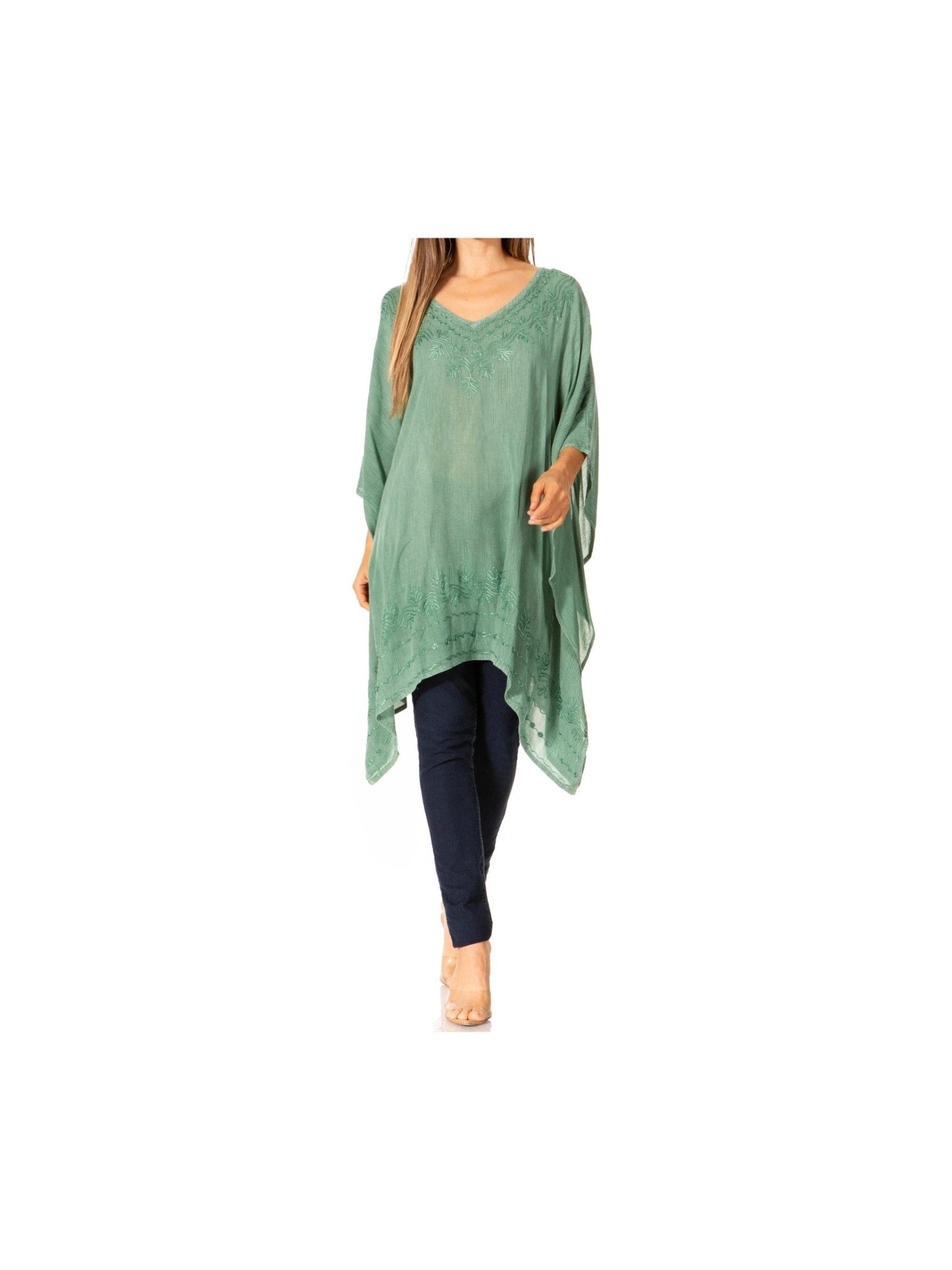 Sakkas Wren Lightweight Circle Poncho Top Blouse With Detailed Embroidery - Courbe et Compagnie