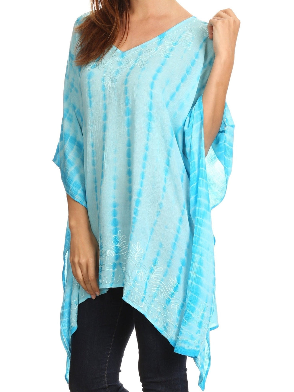 Sakkas Wren Lightweight Circle Poncho Top Blouse With Detailed Embroidery - Courbe et Compagnie