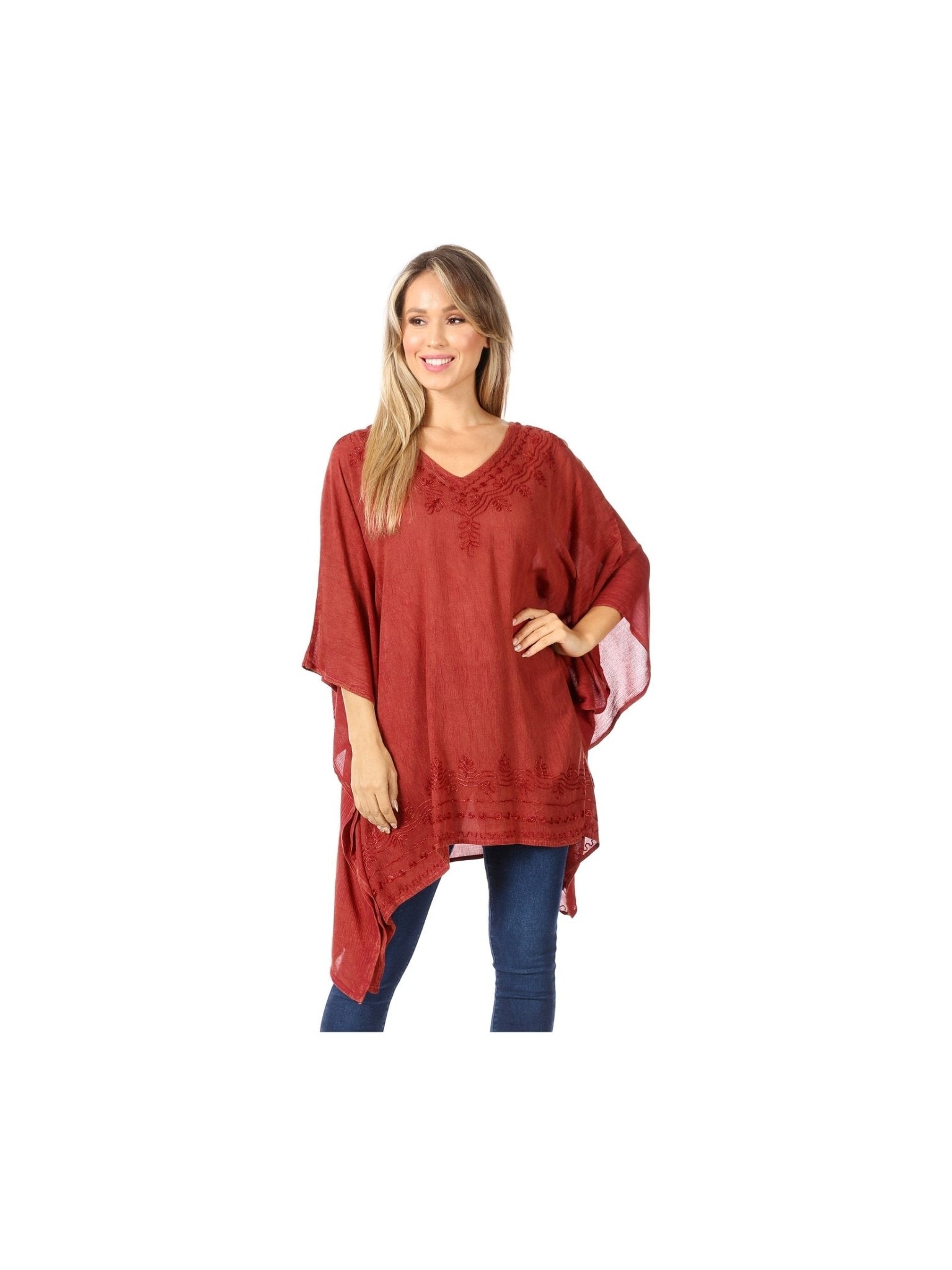 Sakkas Wren Lightweight Circle Poncho Top Blouse With Detailed Embroidery - Courbe et Compagnie