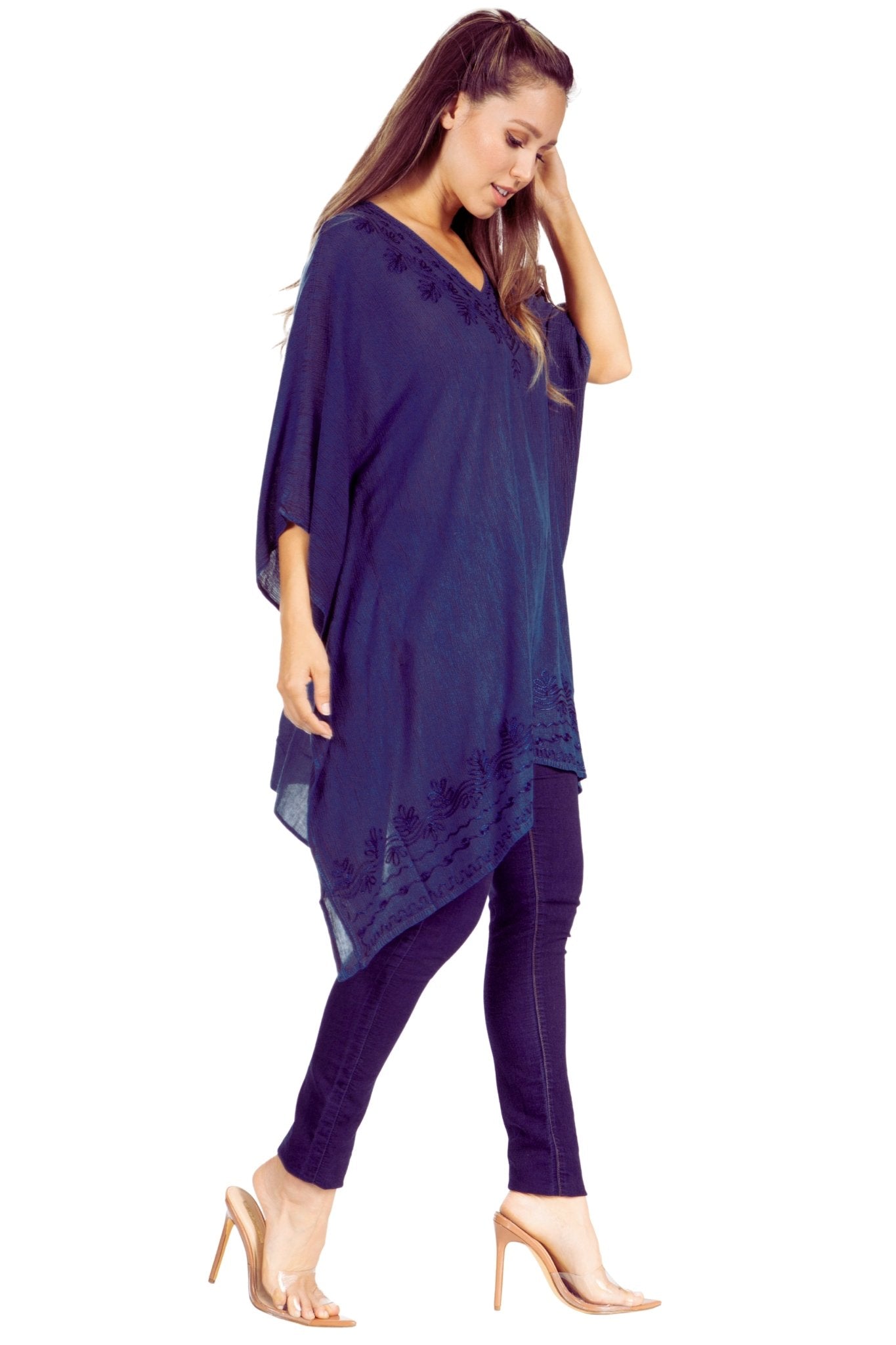 Sakkas Wren Lightweight Circle Poncho Top Blouse With Detailed Embroidery - Courbe et Compagnie