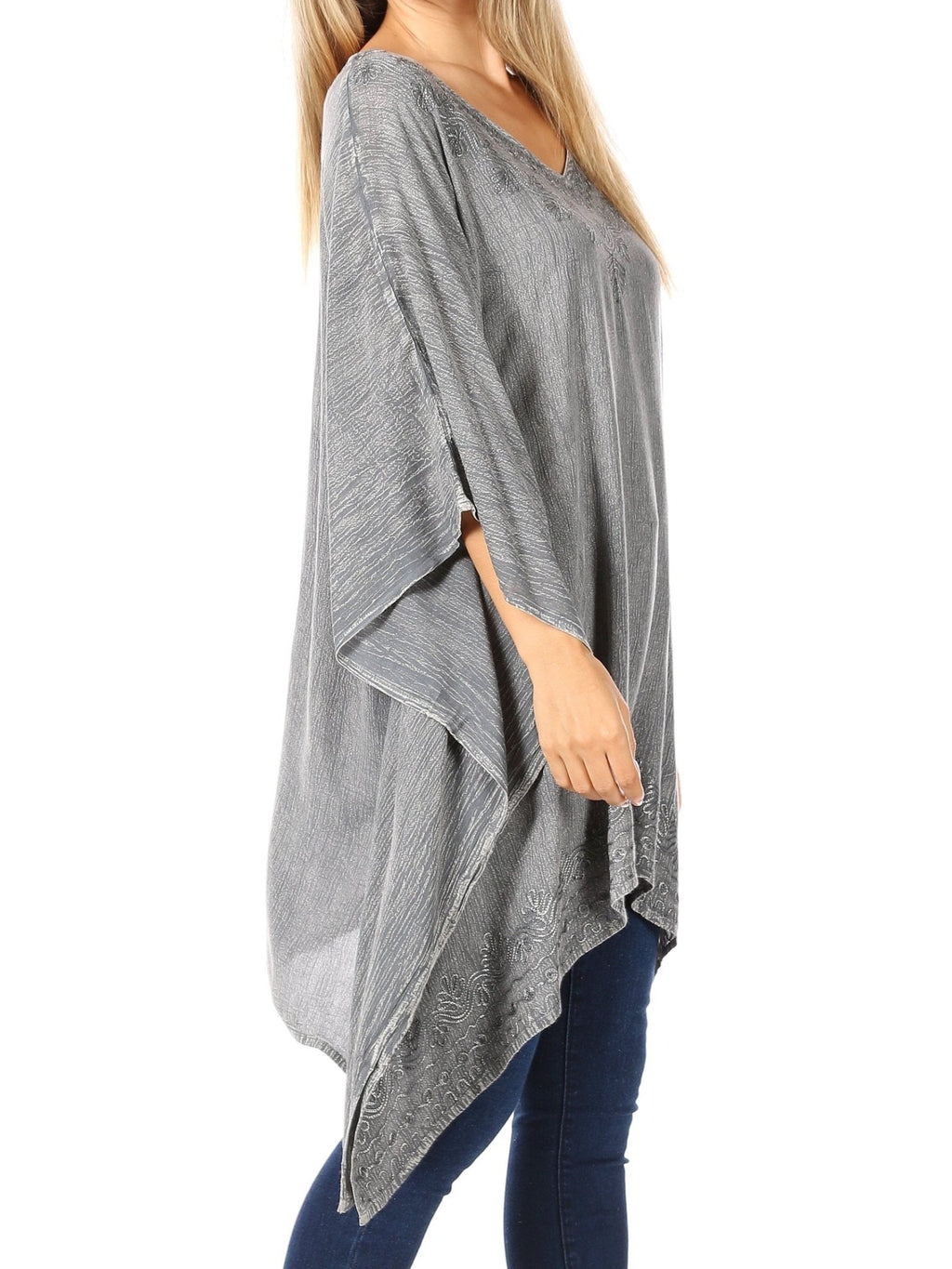 Sakkas Wren Lightweight Circle Poncho Top Blouse With Detailed Embroidery - Courbe et Compagnie