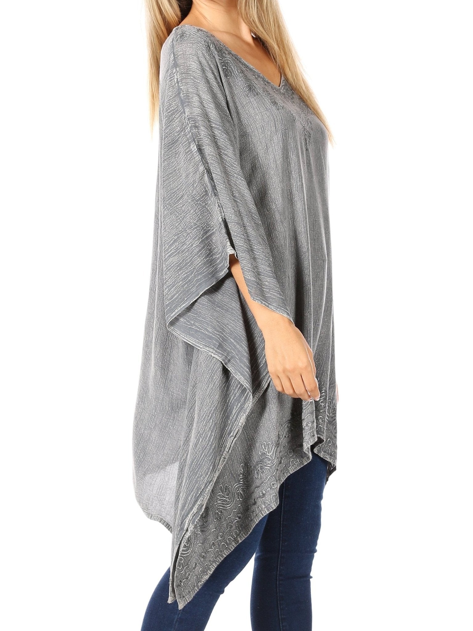 Sakkas Wren Lightweight Circle Poncho Top Blouse With Detailed Embroidery - Courbe et Compagnie