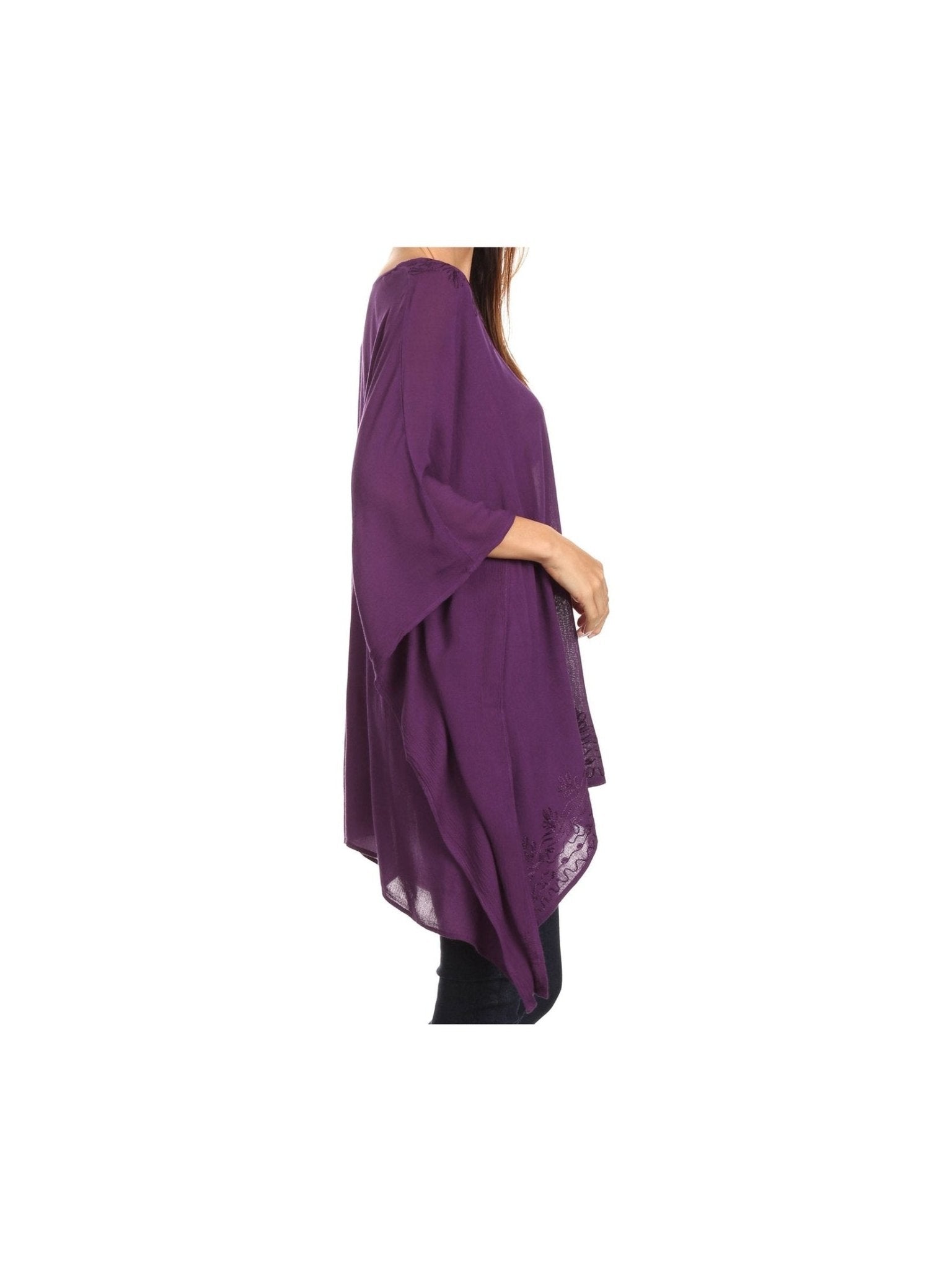 Sakkas Wren Lightweight Circle Poncho Top Blouse With Detailed Embroidery - Courbe et Compagnie