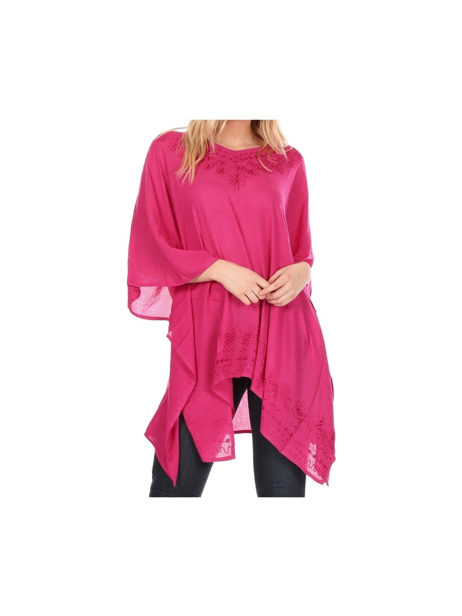 Sakkas Wren Lightweight Circle Poncho Top Blouse With Detailed Embroidery - Courbe et Compagnie