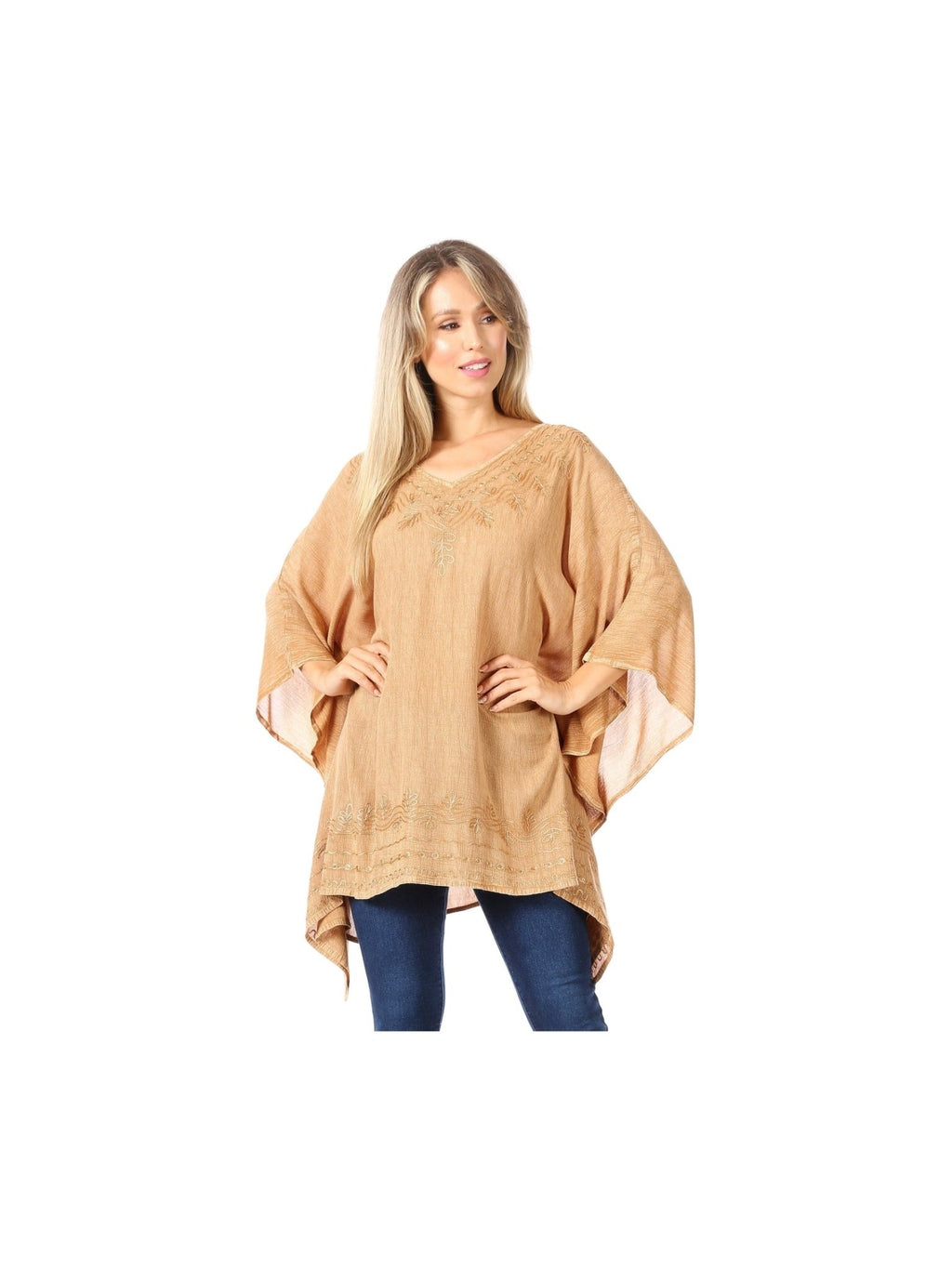 Sakkas Wren Lightweight Circle Poncho Top Blouse With Detailed Embroidery - Courbe et Compagnie